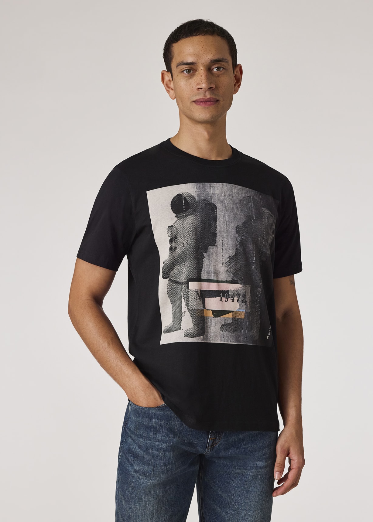 Men's Black 'Astronaut' Print T-Shirt
