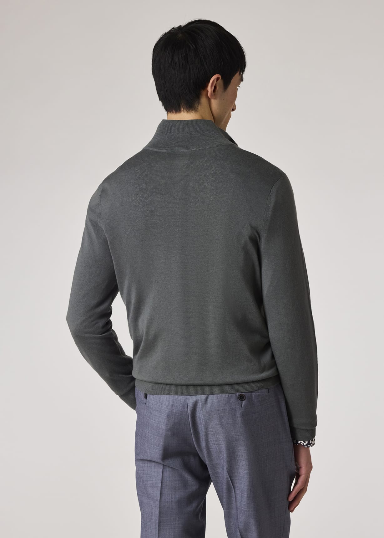 Model View - Slate Green Merino Wool Half-Zip Sweater Paul Smith