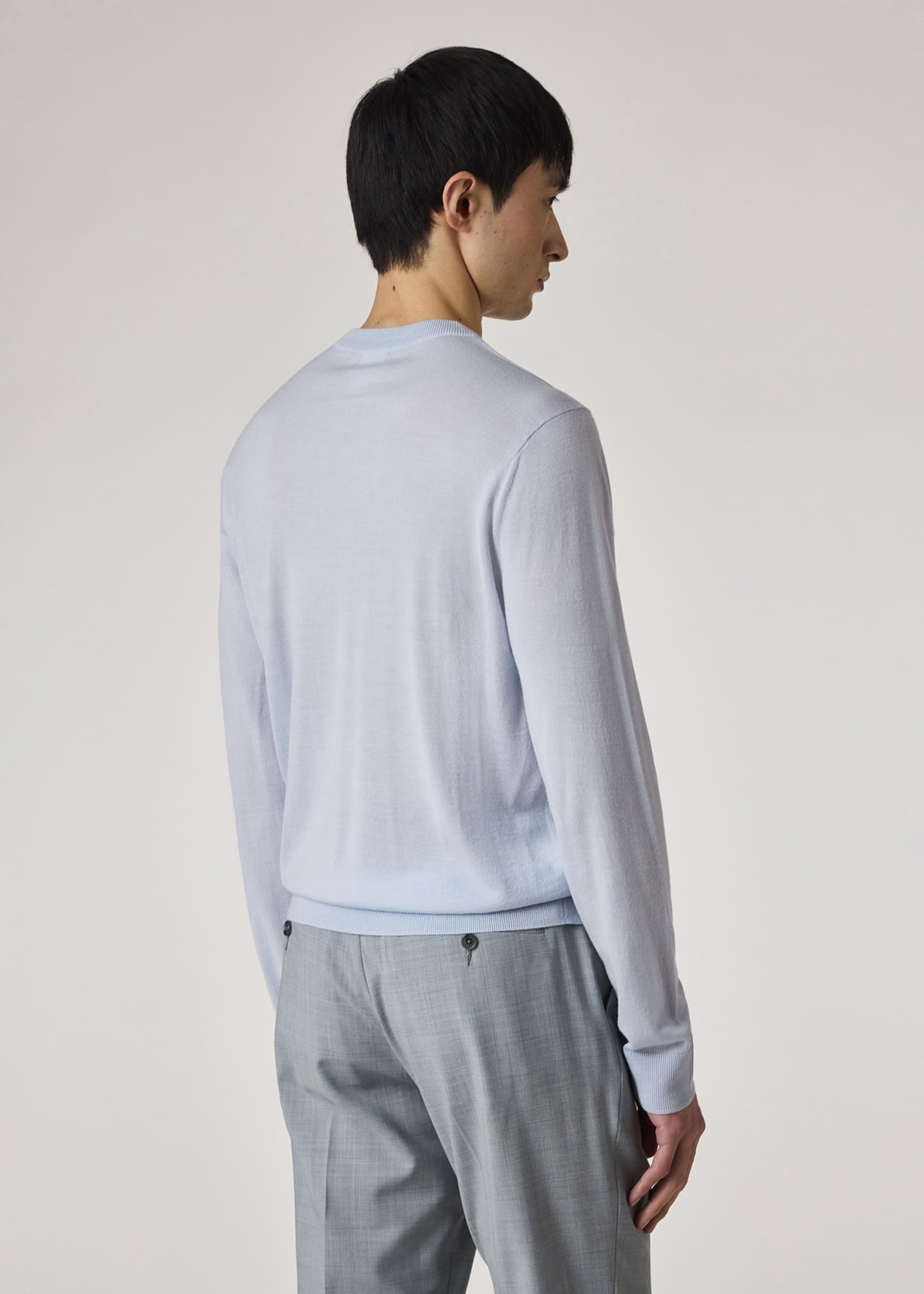 Model View - Sky Blue Merino Wool V-Neck Sweater Paul Smith