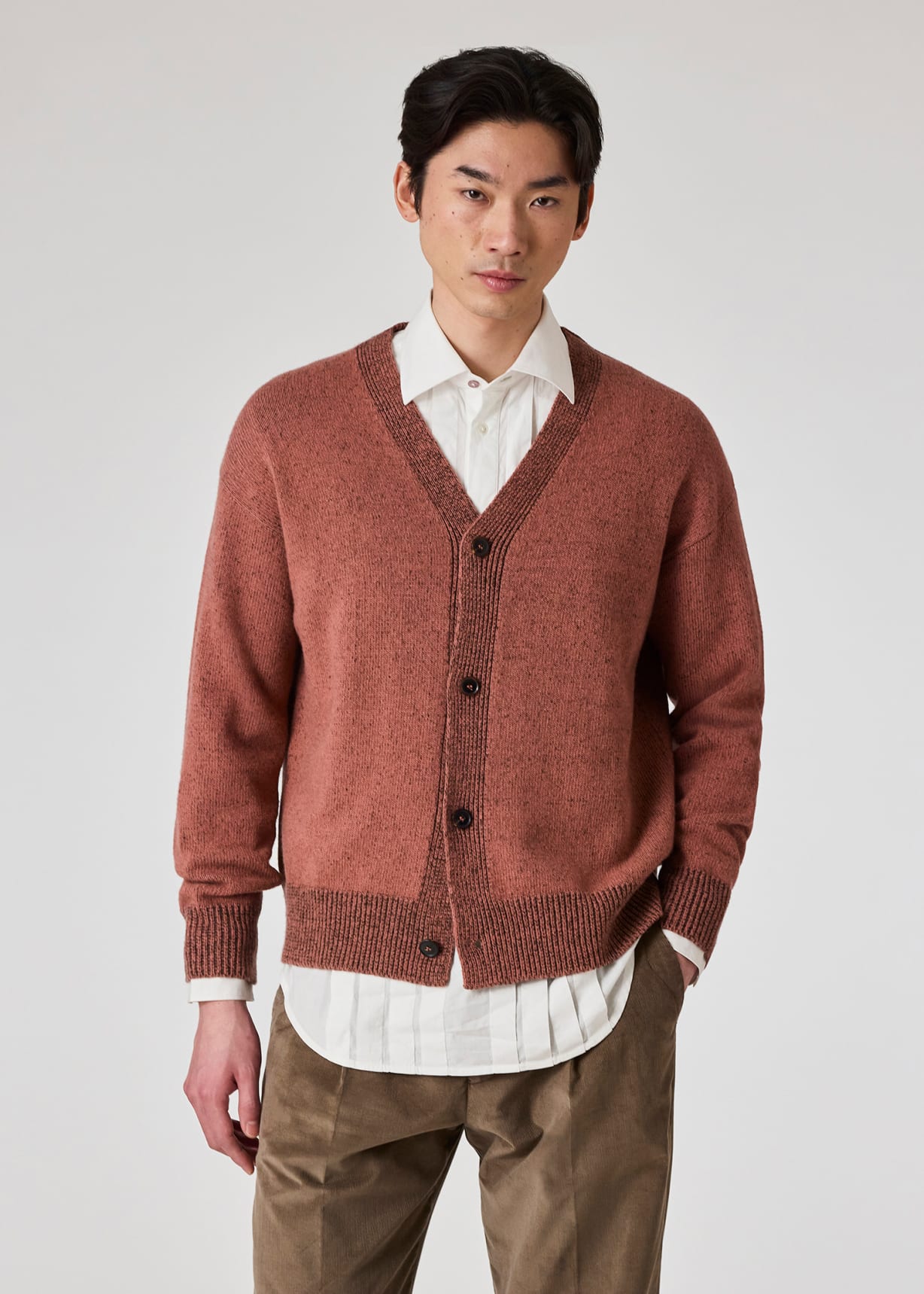 Model view - Pale Red Lambswool Cardigan Paul Smith