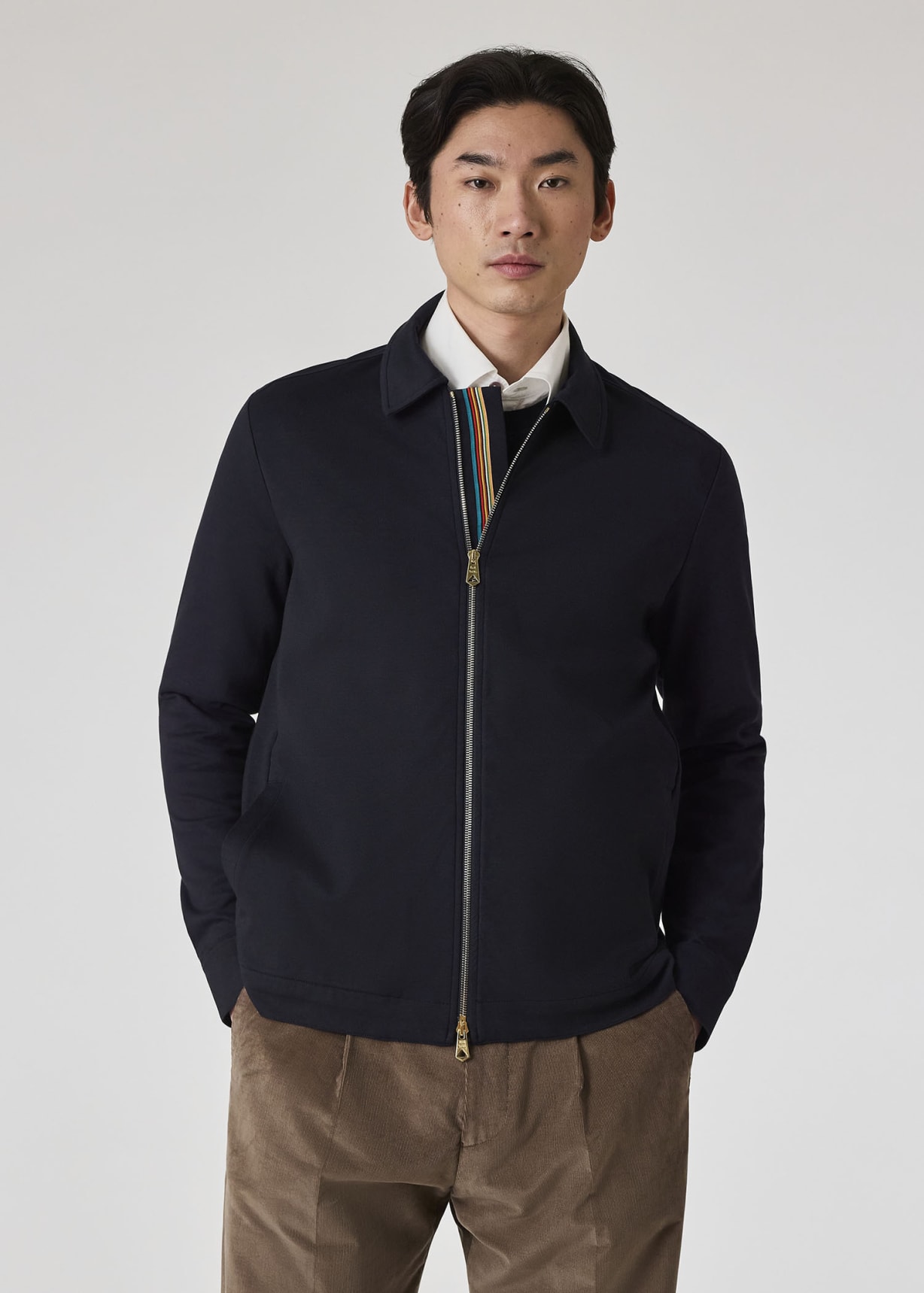 Model view - Dark Navy Cotton-Blend Jersey Zip Overshirt Paul Smith