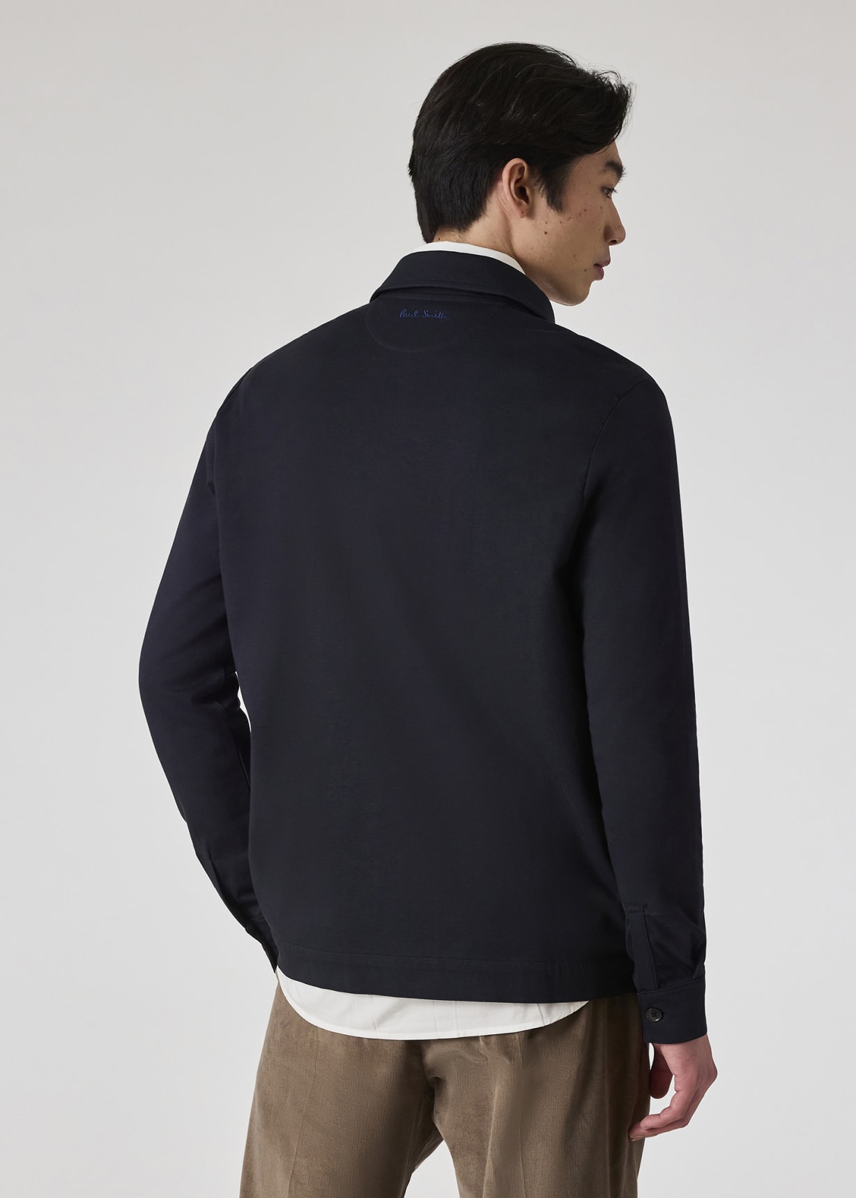 Model view - Dark Navy Cotton-Blend Jersey Zip Overshirt Paul Smith