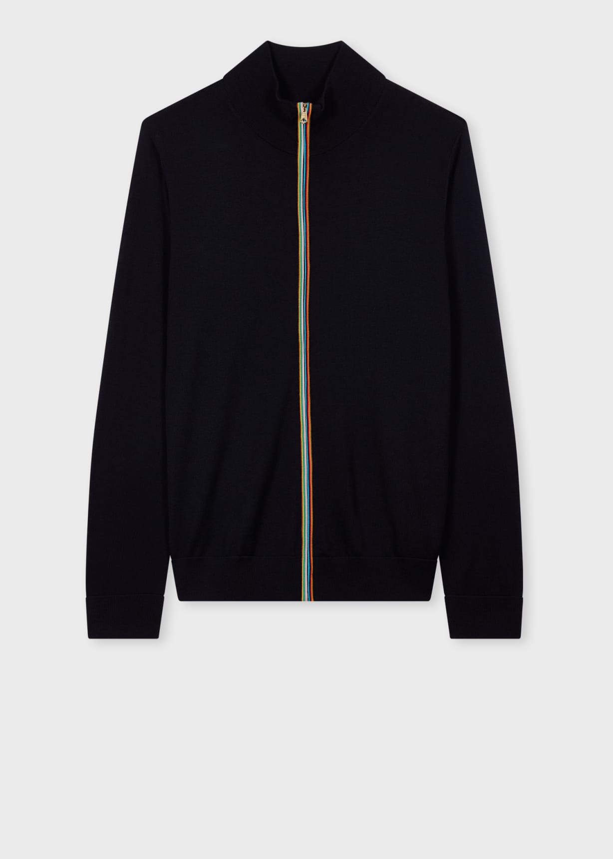 Navy Washable Merino Wool 'Signature Stripe' Zip Cardigan