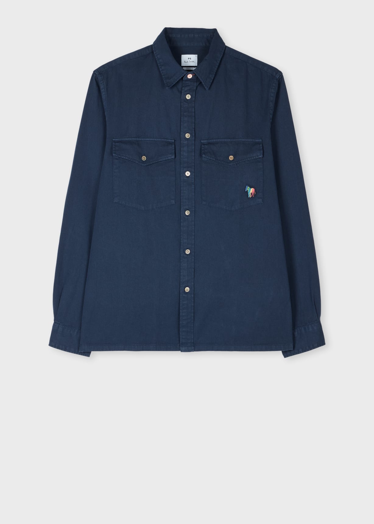 【関税&送料込】Paul Smith Stripes Logo Collar T-Shirt Men's Navy 'Broad Stripe Zebra' Cotton-Twill Pocket Shirt