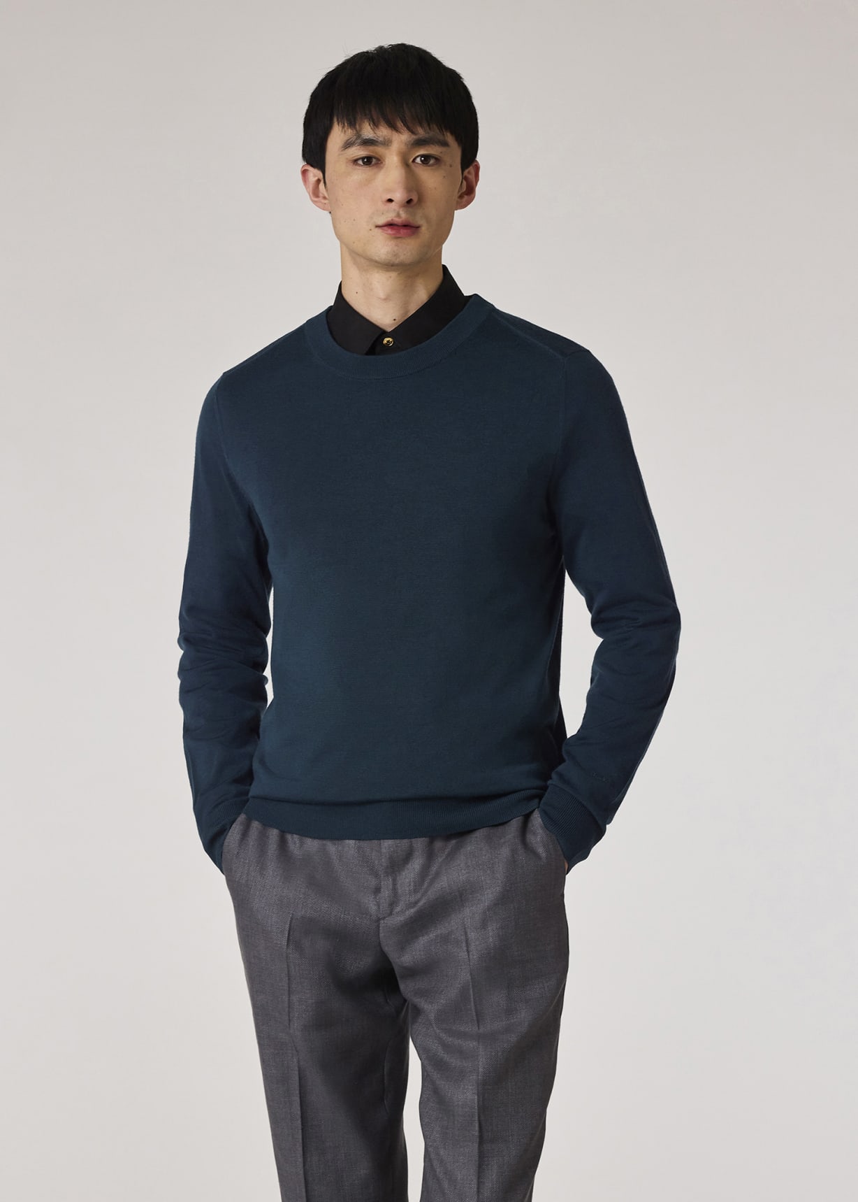 Model View - Petrol Blue Merino Wool Sweater Paul Smith