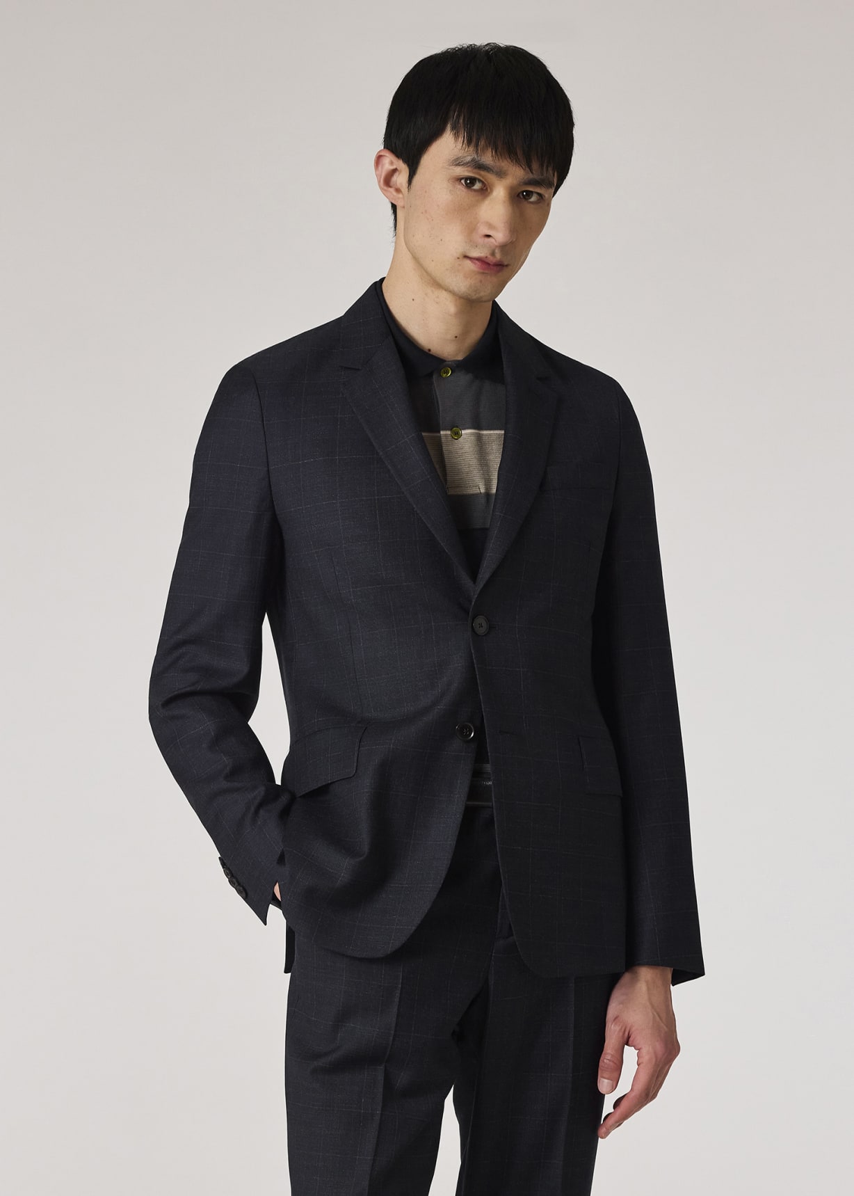 ジャケット Paul Smith Blazer Tailored-Fit Navy Windowpane Check Wool Buggy-Lined Blazer