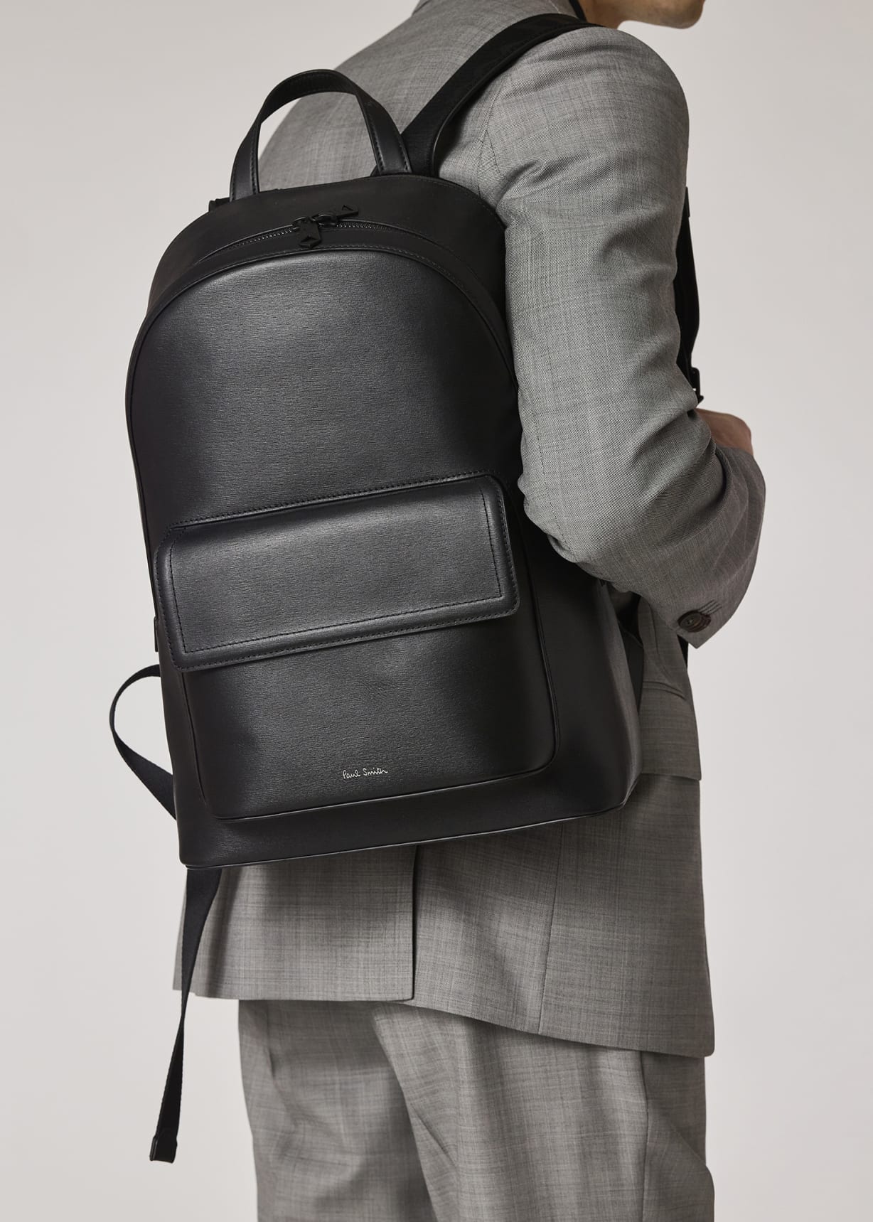 エ*マ様 Paul Smith レザー バックパック Black Straw-Grain Embossed Leather Backpack