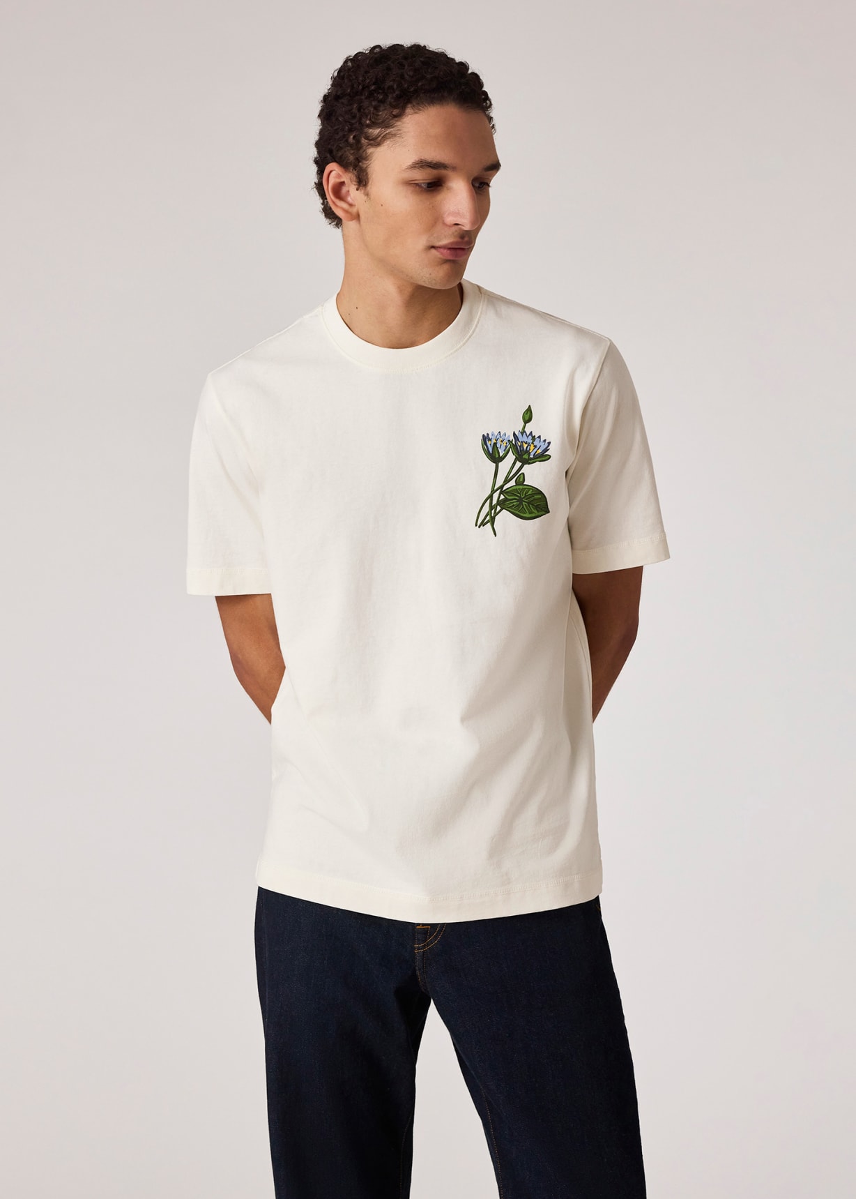 Men's Ecru Small 'Flower' Print T-Shirt