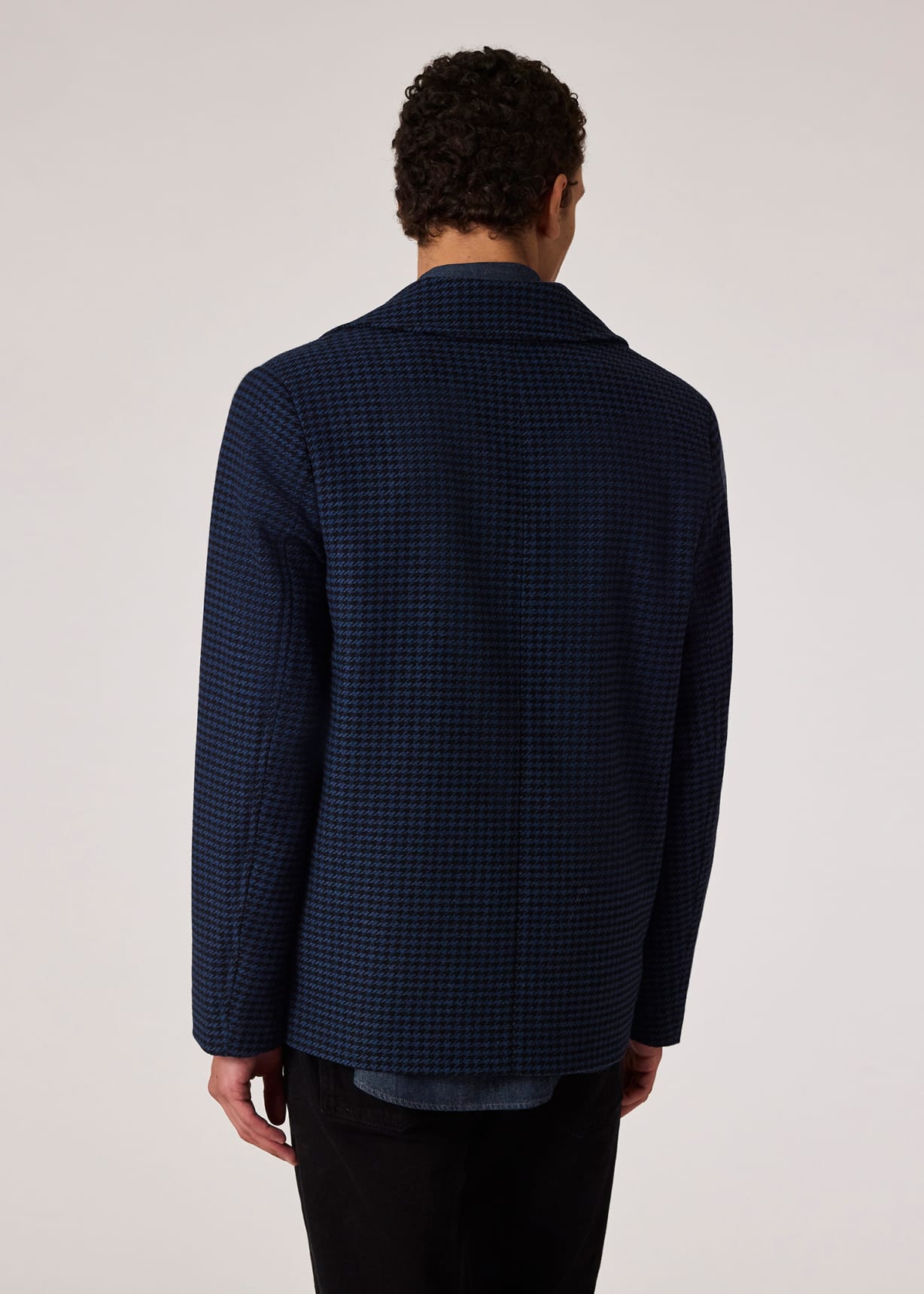 Men's Navy And Black Houndstooth Wool-Blend Jacket