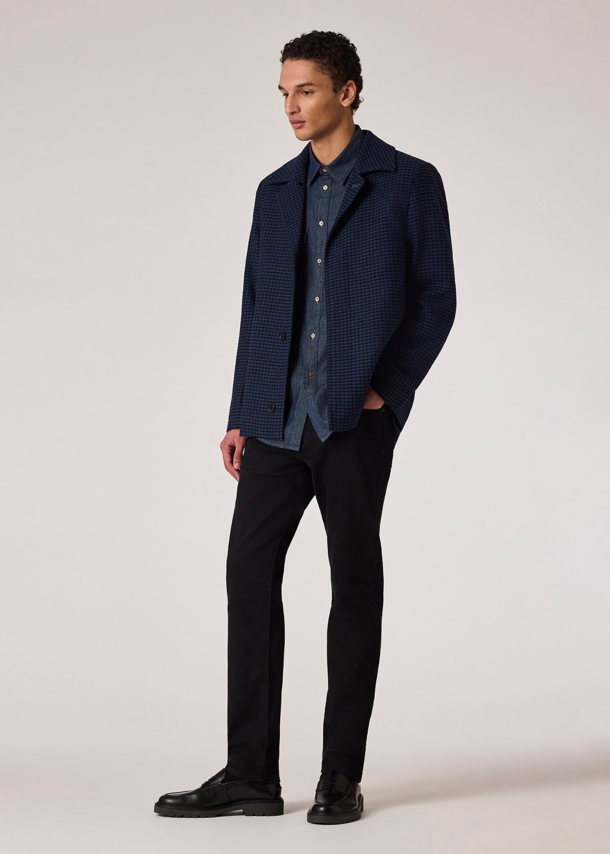 Paul Smith 120cm ネイビージャケット Men's Navy And Black Houndstooth Wool-Blend Jacket