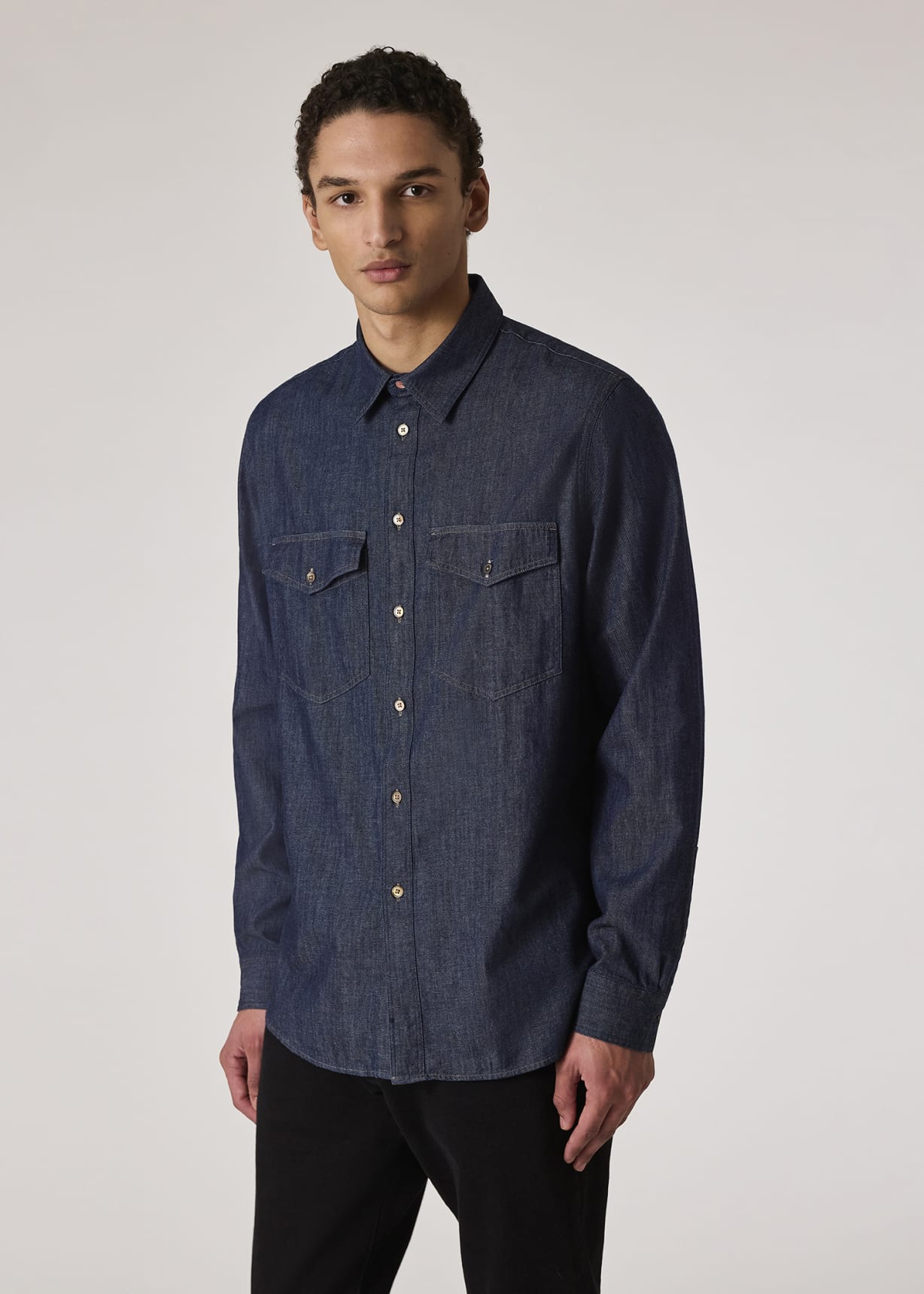 Model view - Indigo Rinse Denim Patch-Pocket Shirt Paul Smith