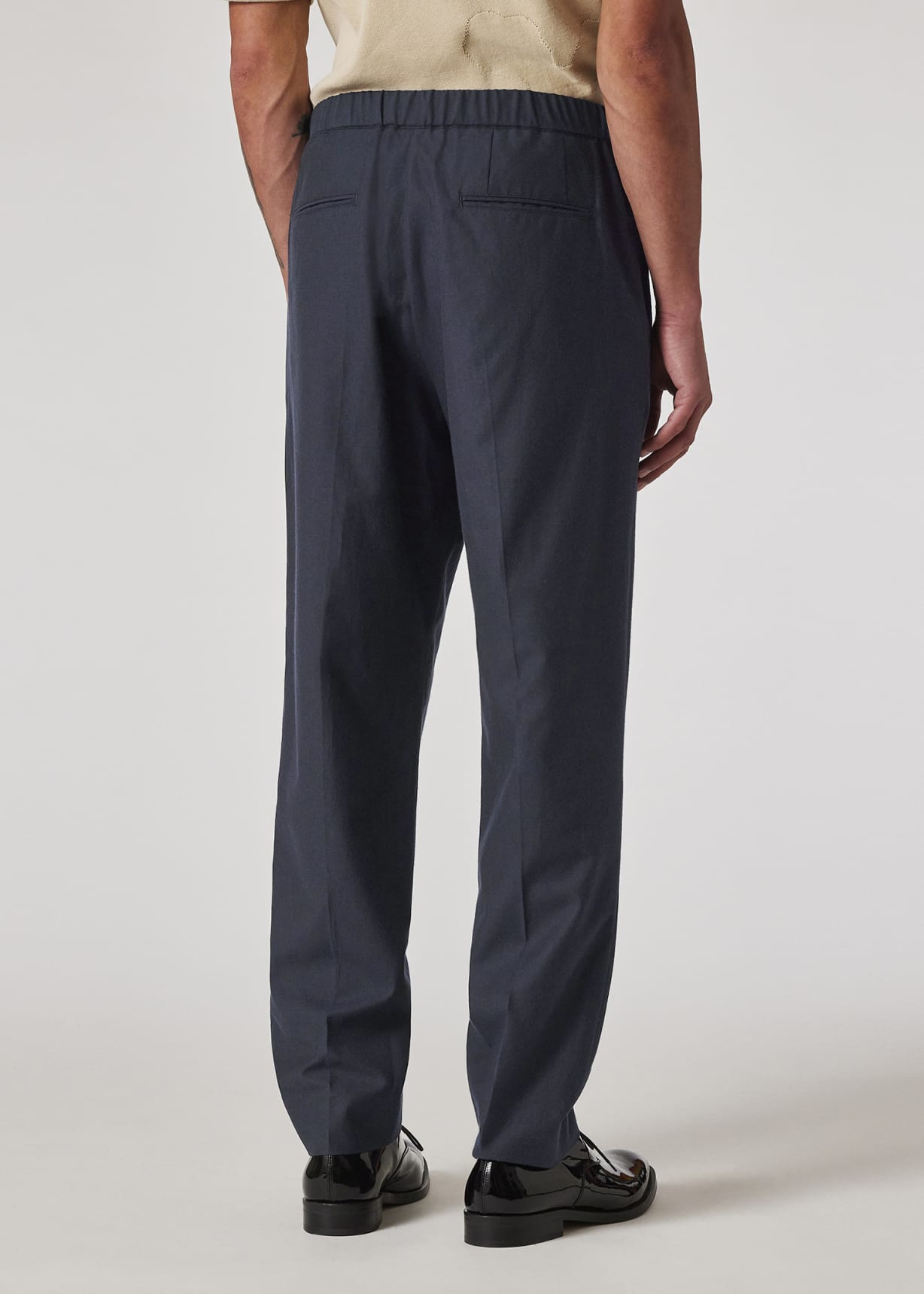 Men's Navy Wool And Cotton-Blend Elasticated Waist Trousers