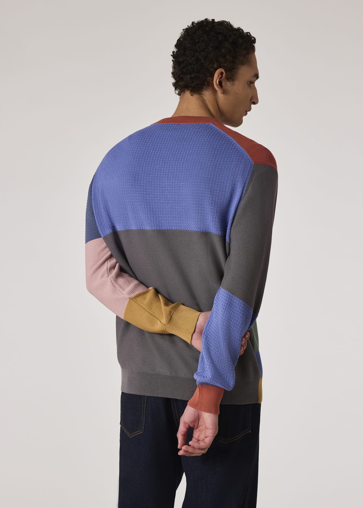 Men's Colour-Block Textured-Cotton Sweater
