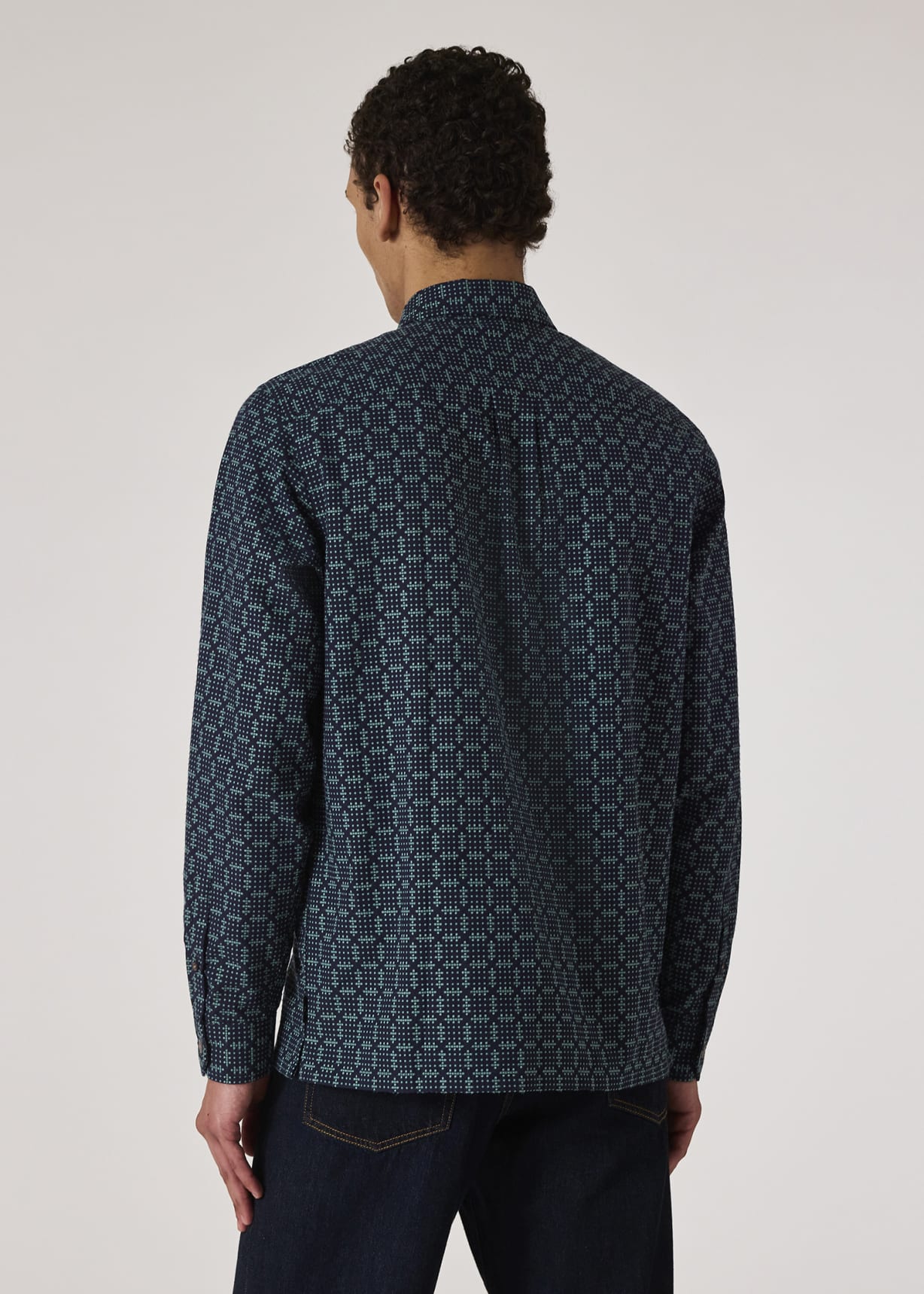 Model view - Navy Cross-Stitch Textured Jacquard Shirt Paul Smith