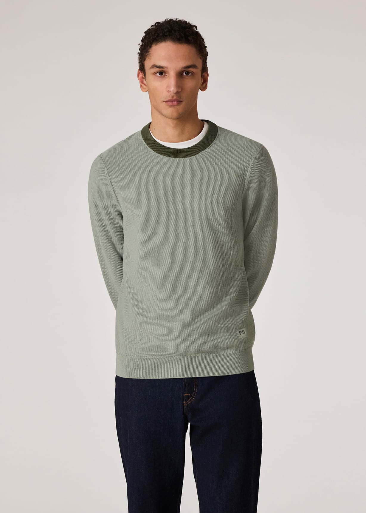 Model view - Sage Green Organic Cotton Sweater Paul Smith
