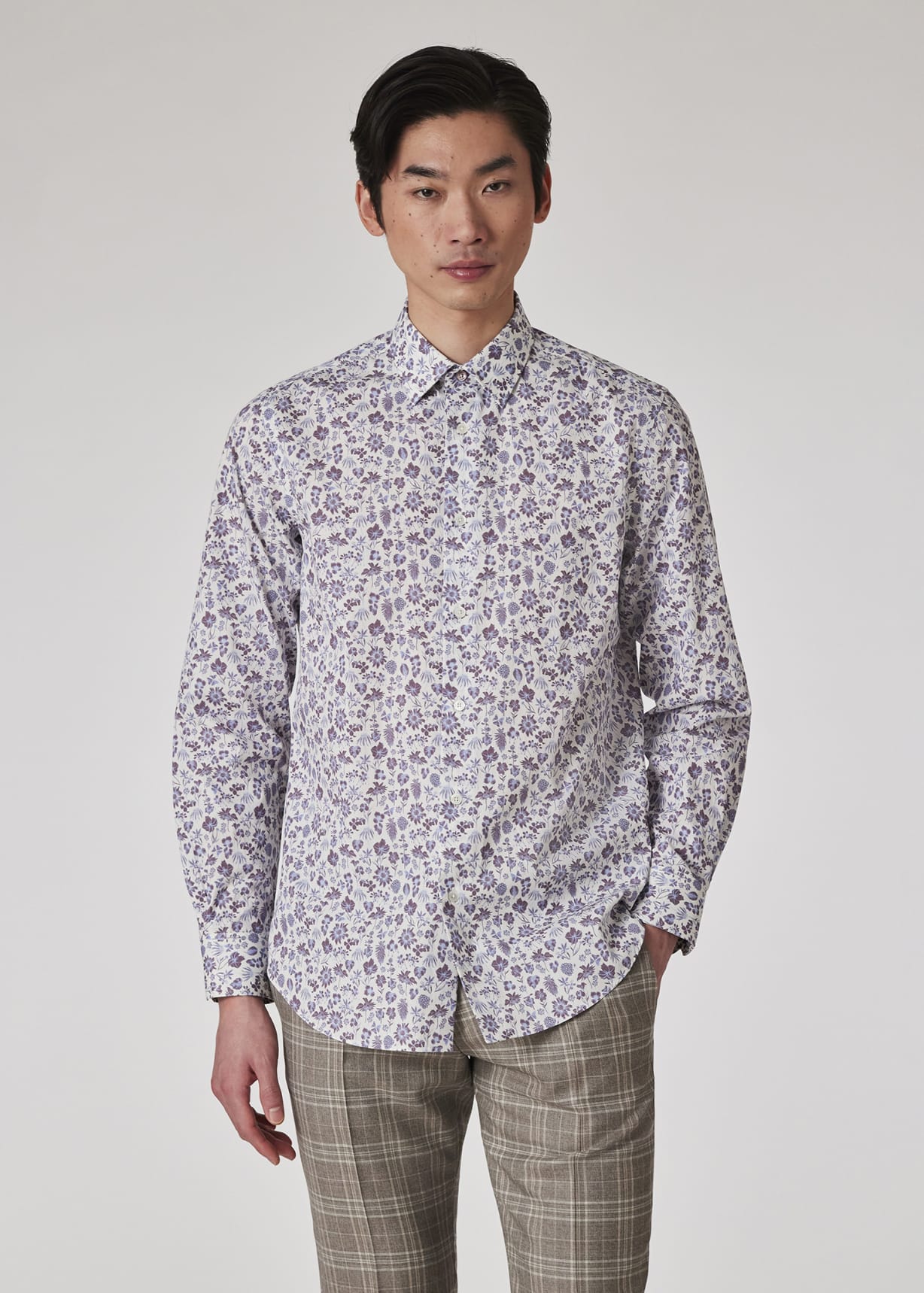 Model View - White Tailored-Fit 'Pencil Floral' Shirt Paul Smith