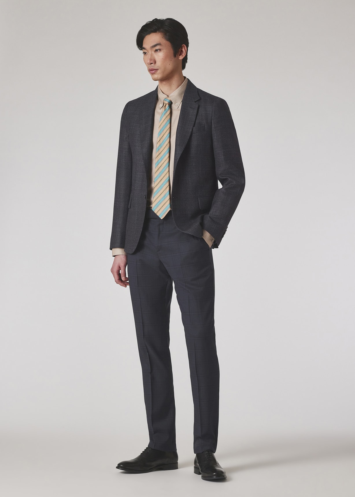 高質 Men's Tailored-Fit Blazer Wool-Silk Navy スーツ