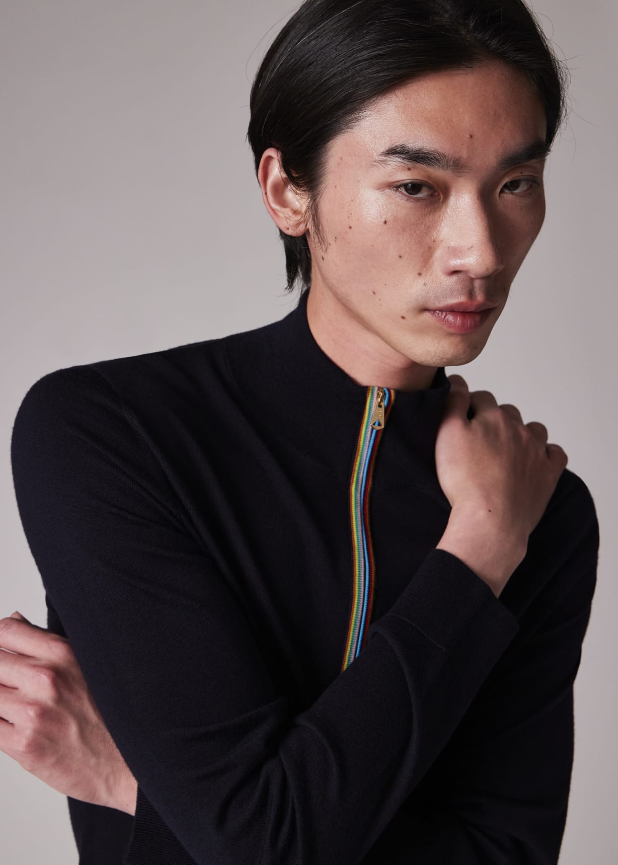 Navy Washable Merino Wool 'Signature Stripe' Zip Cardigan