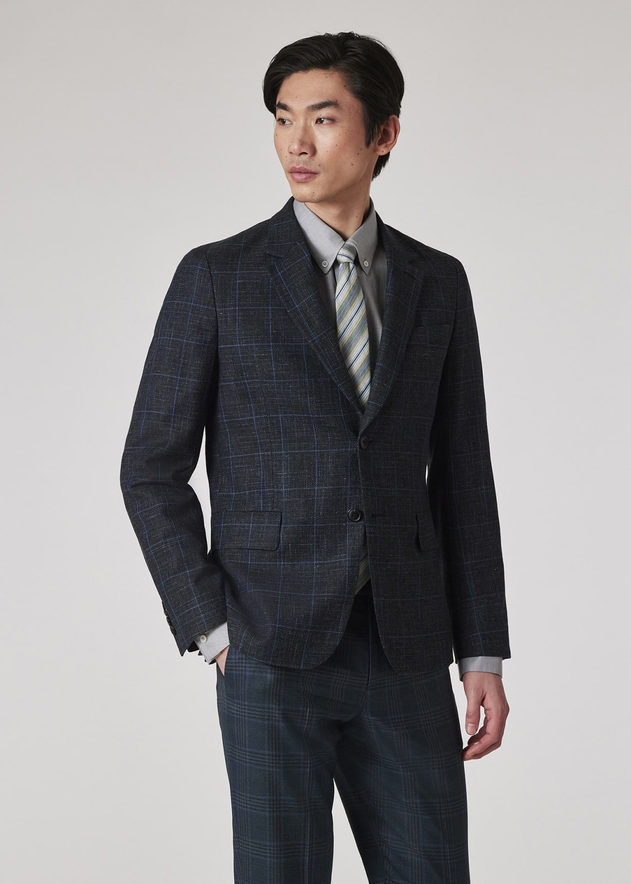 Paul Smith / スーツ/M/ウール/NVY/チェック Men's Tailored-Fit Navy Wool-Linen Check Blazer