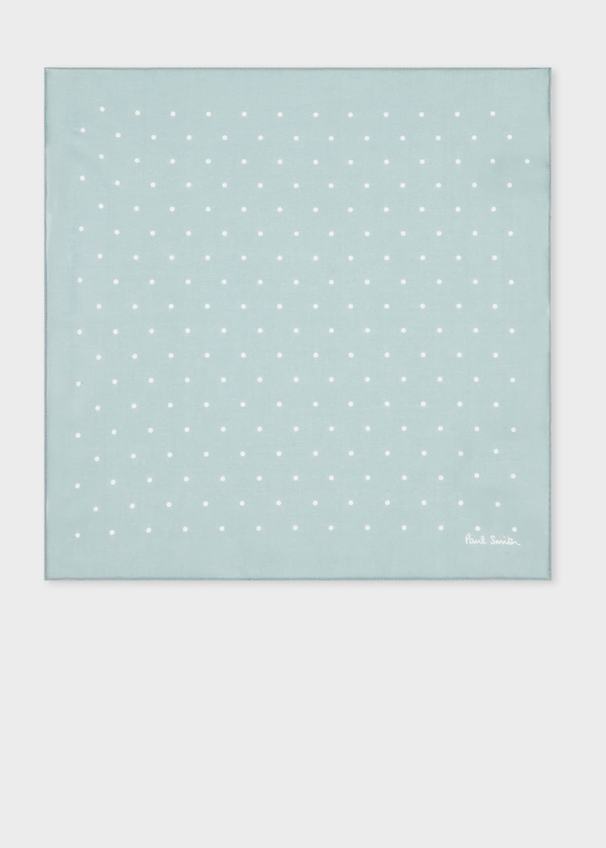 Front View - Duck Egg Blue Polka Dot Cotton Pocket Square Paul Smith