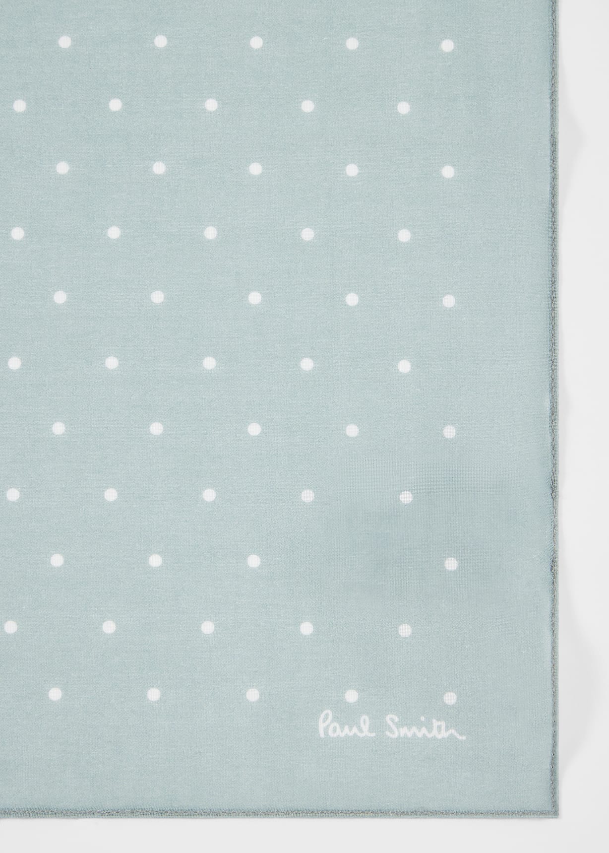 Detail View - Duck Egg Blue Polka Dot Cotton Pocket Square Paul Smith