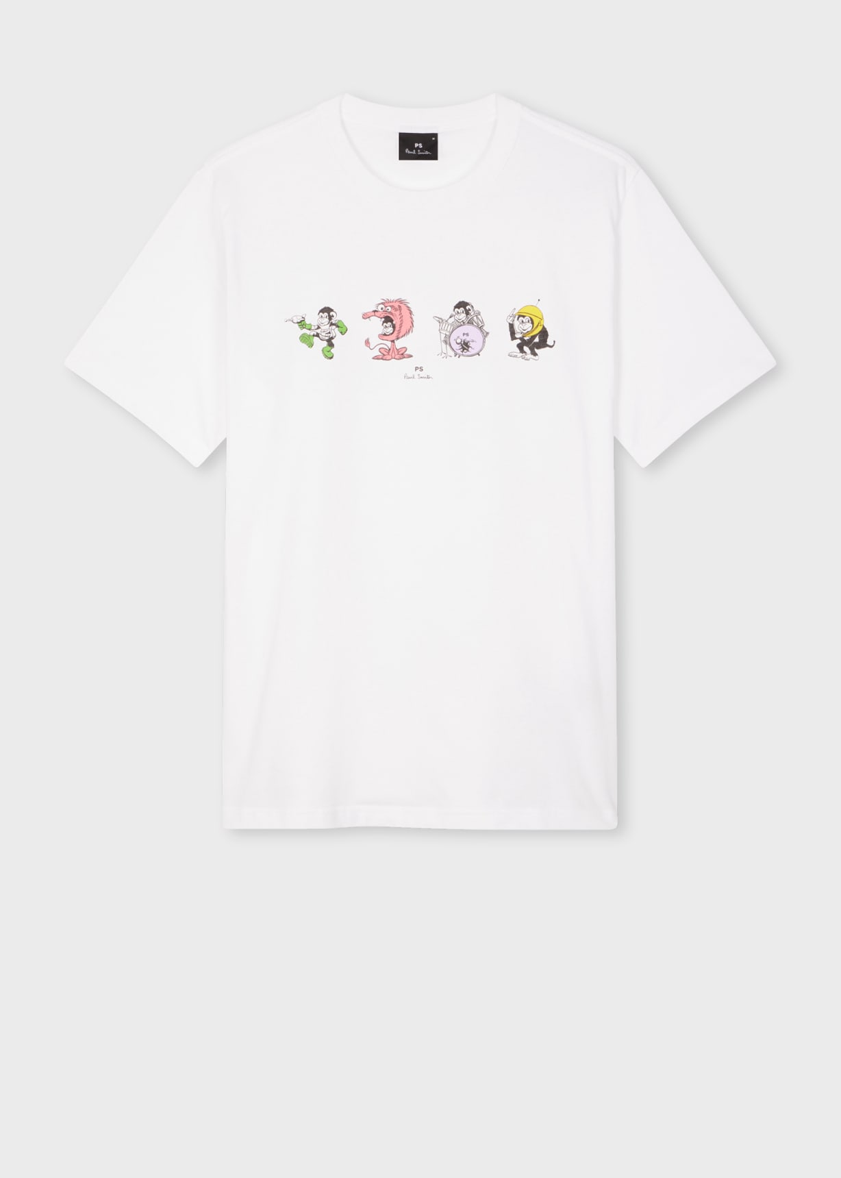 Men's White Cotton 'Monkey' Line Up Print T-Shirt