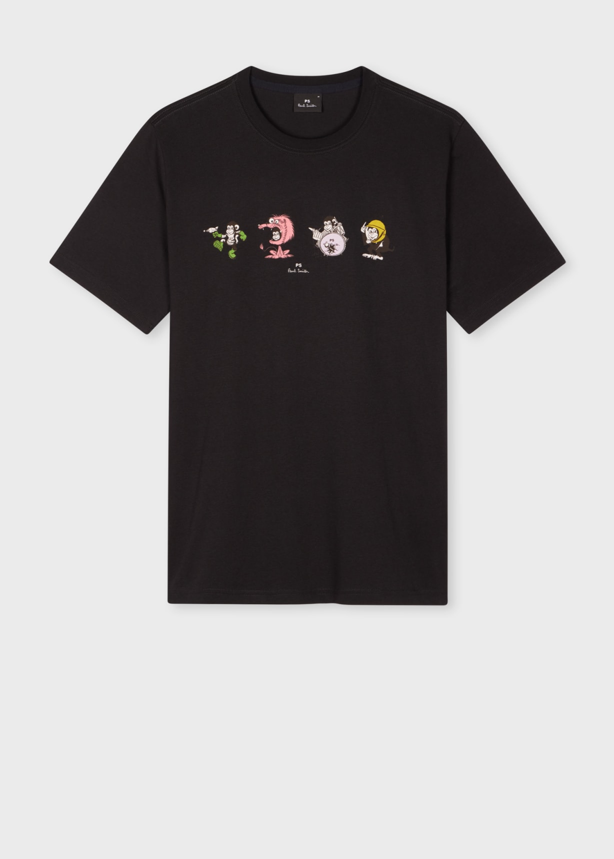 Men's Black Cotton 'Monkey' Line Up Print T-Shirt