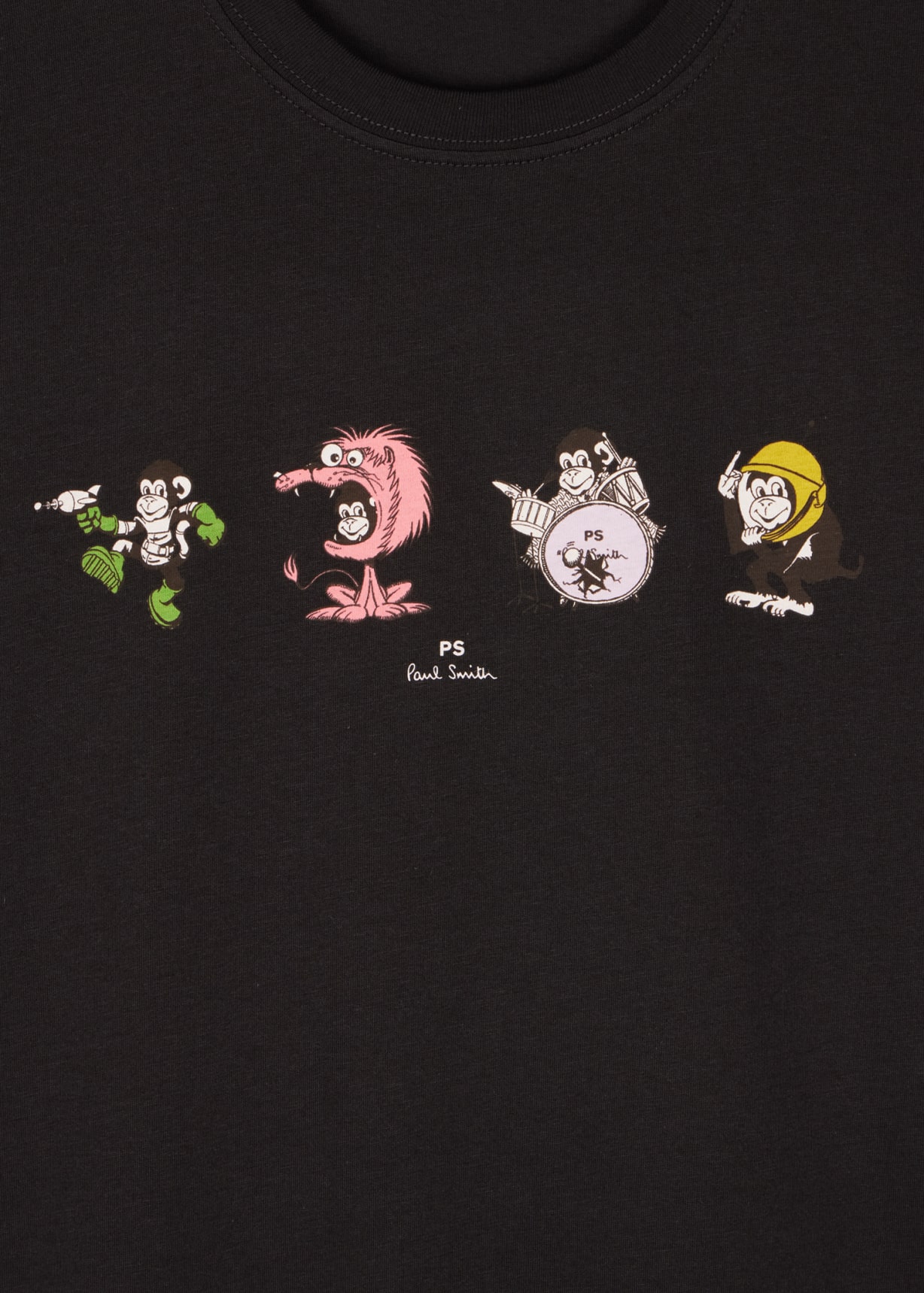 Men's Black Cotton 'Monkey' Line Up Print T-Shirt