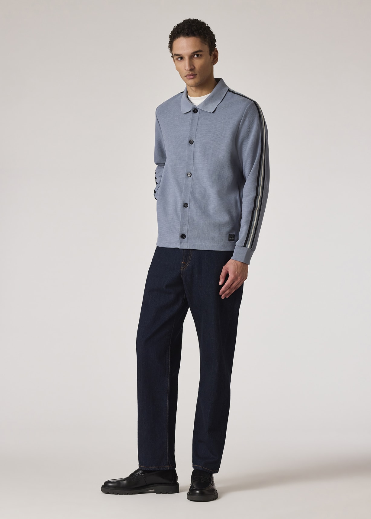 Men's Pale Blue Cotton-Blend Jersey Button Cardigan