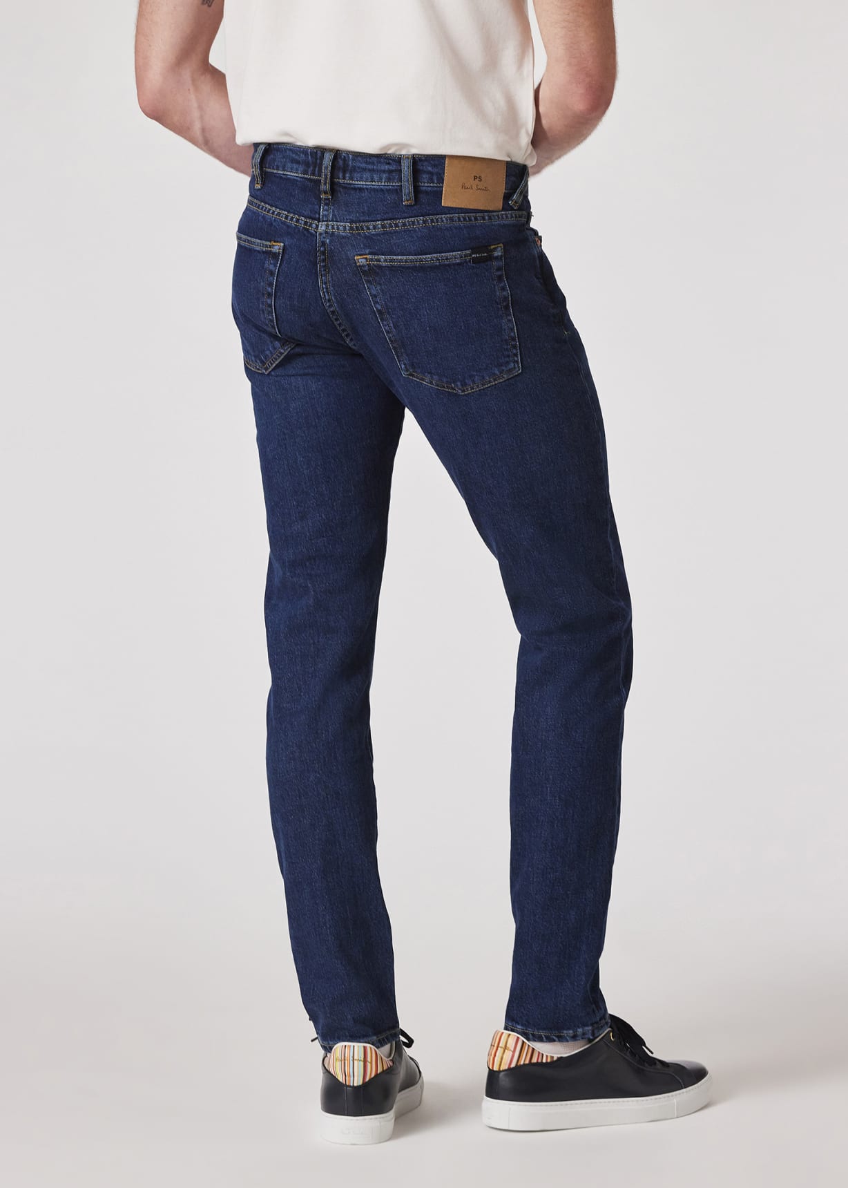 Model view - Tapered-Fit 'Organic Vintage Stretch' Dark-Wash Jeans Paul Smith