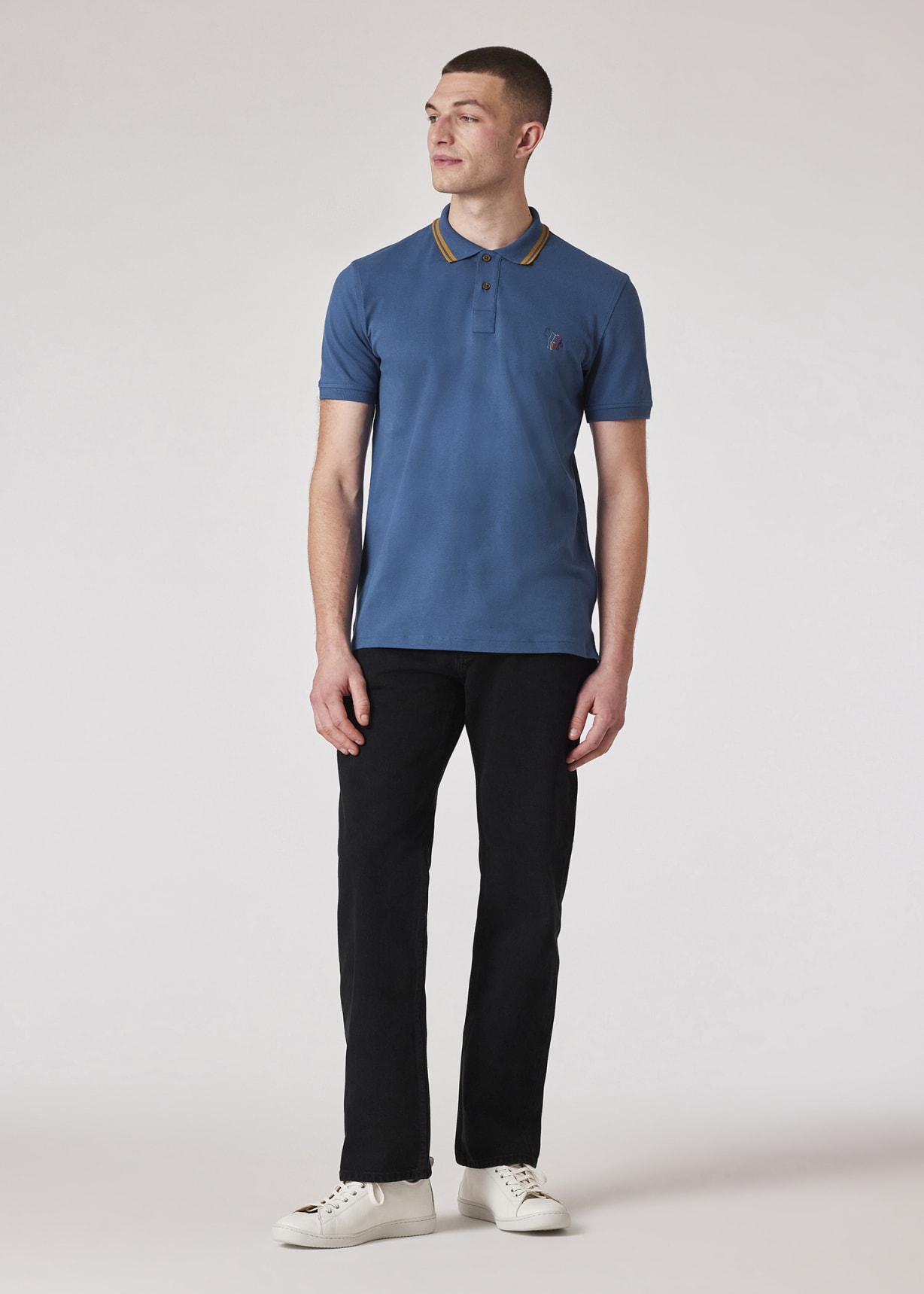Men's Blue Stretch-Cotton 'Broad Stripe Zebra' Polo Shirt