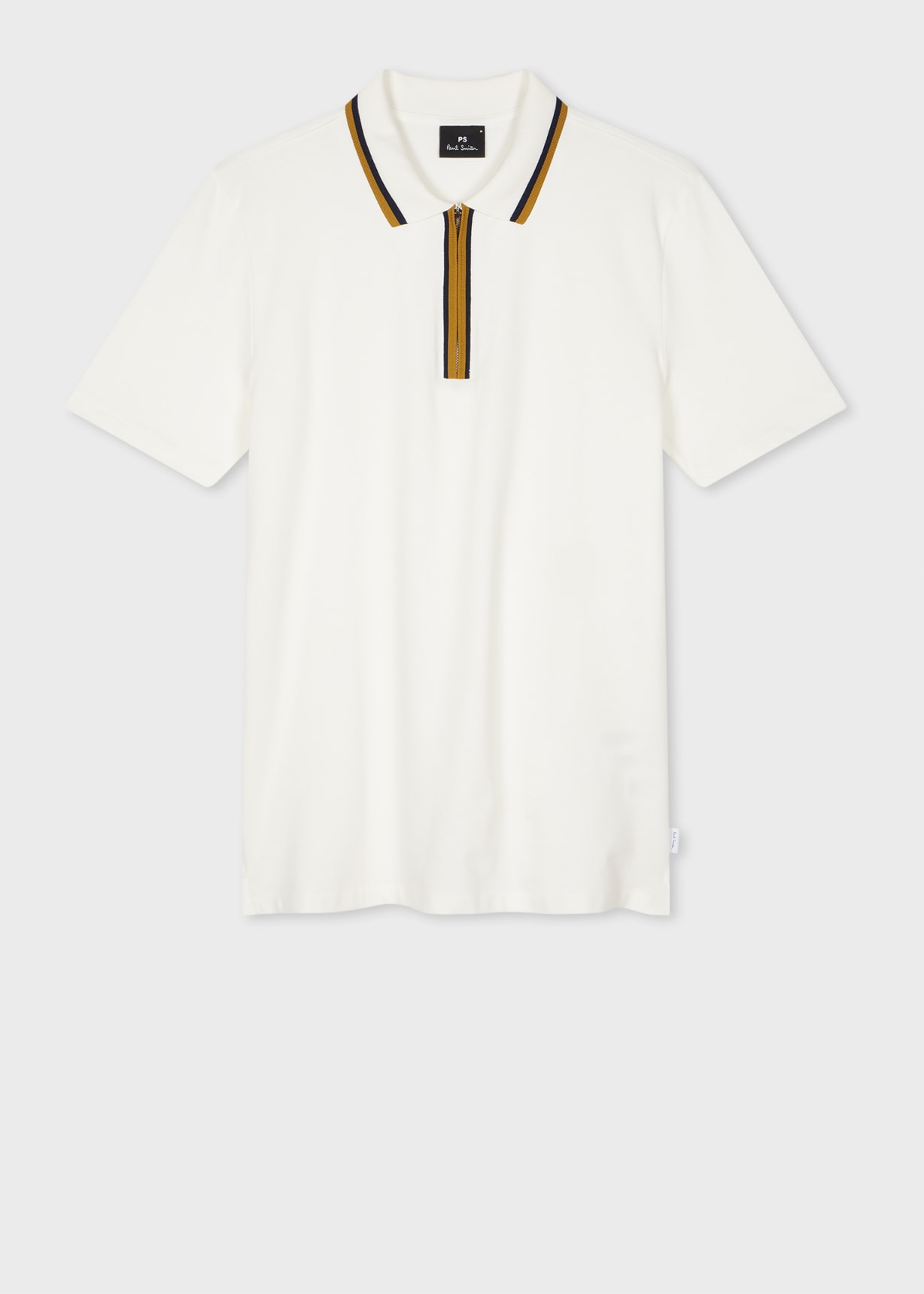 Front View - Ecru Zip-Neck Polo Shirt With Contrast Tipping Paul Smith