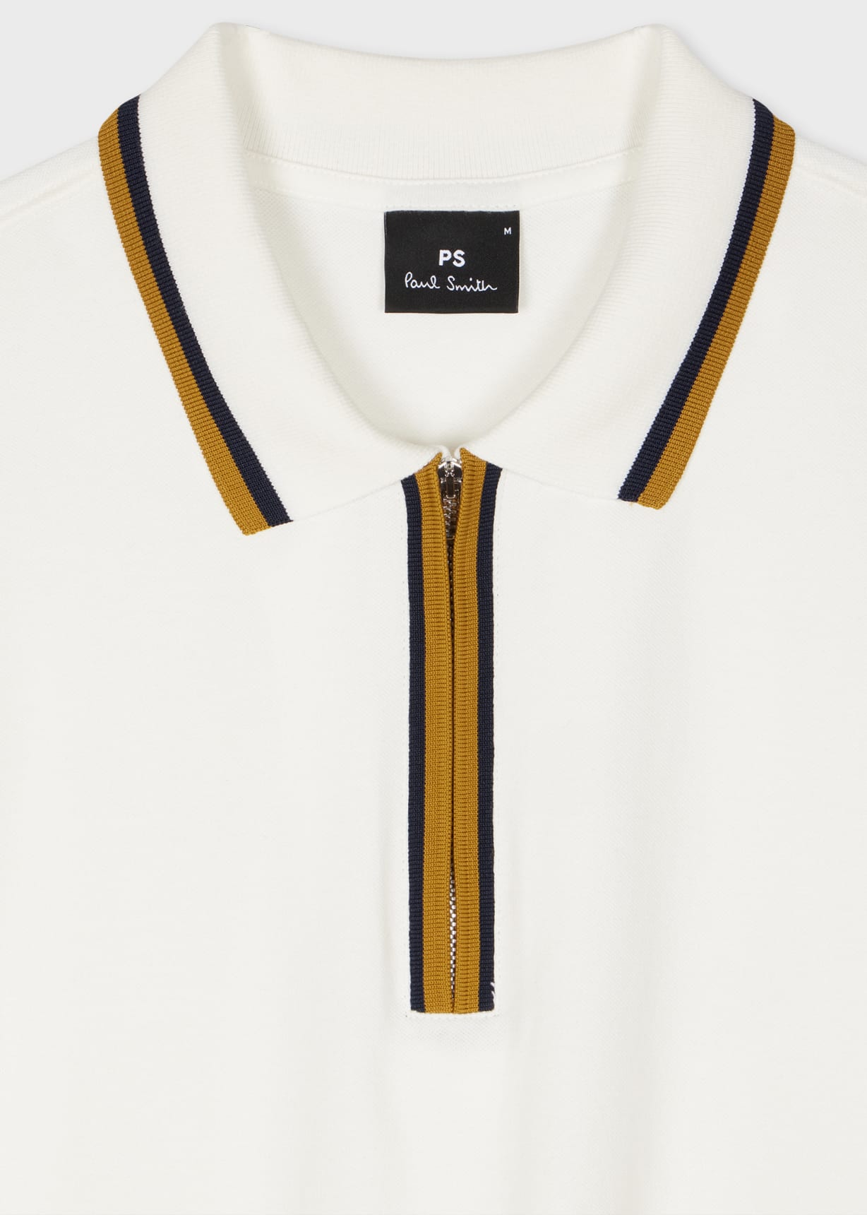 Detail View - Ecru Zip-Neck Polo Shirt With Contrast Tipping Paul Smith