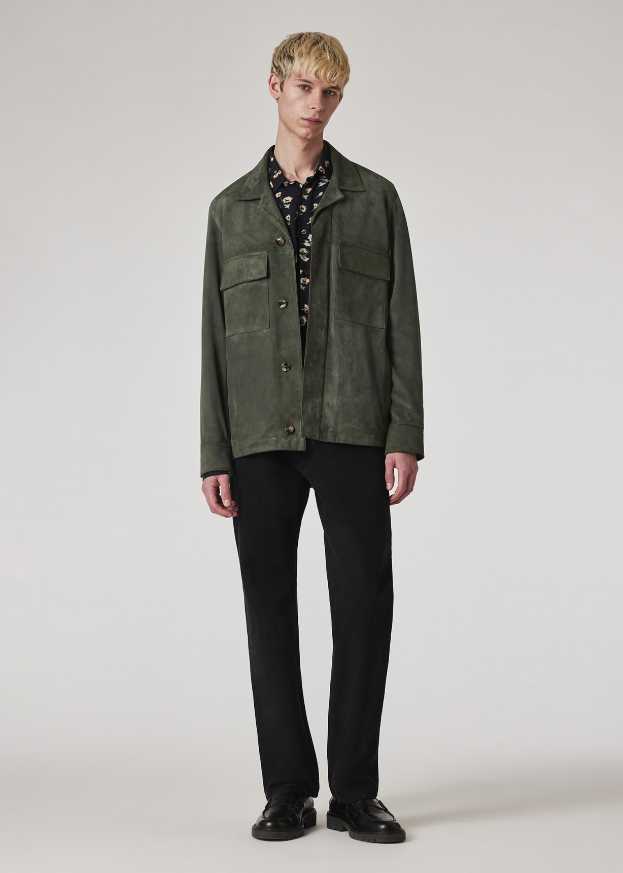 Men's Navy 'Shadow Floral' Print Viscose-Linen Shirt