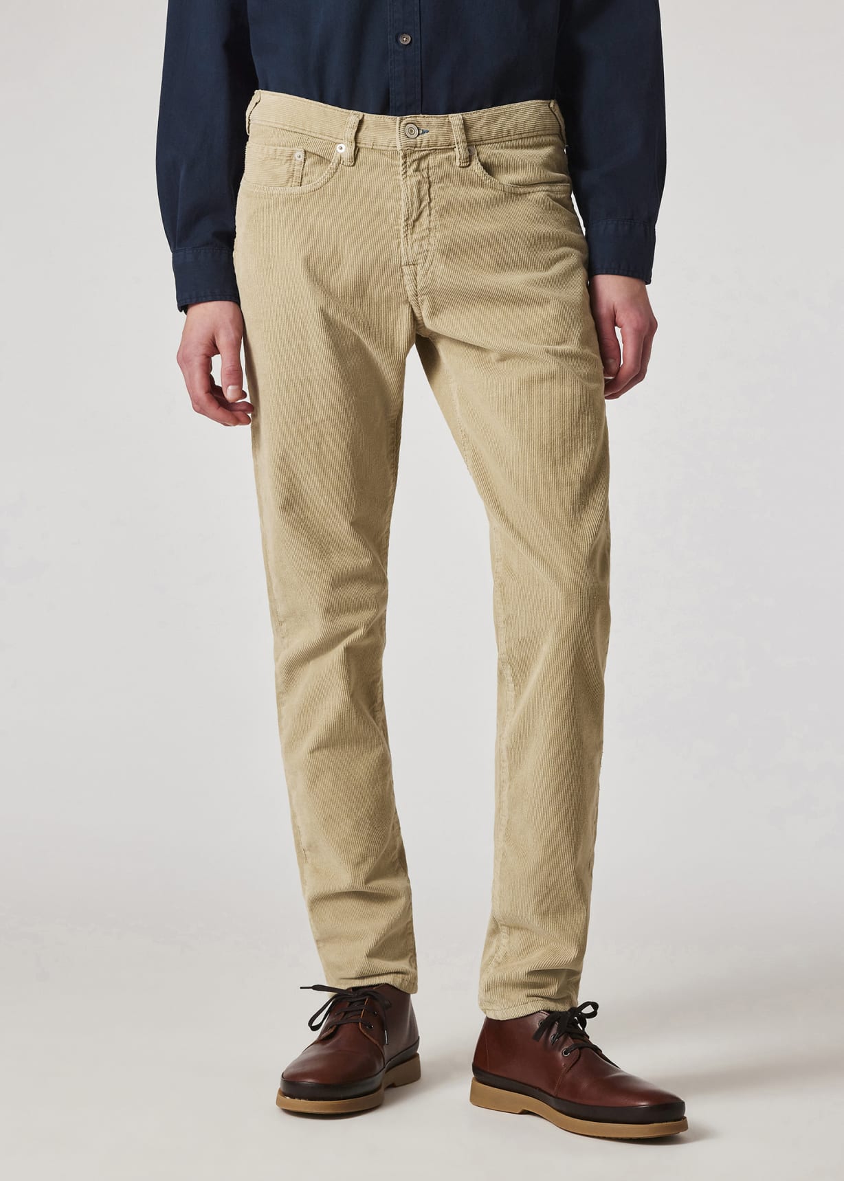 Men's Tapered-Fit Beige Corduroy Trousers