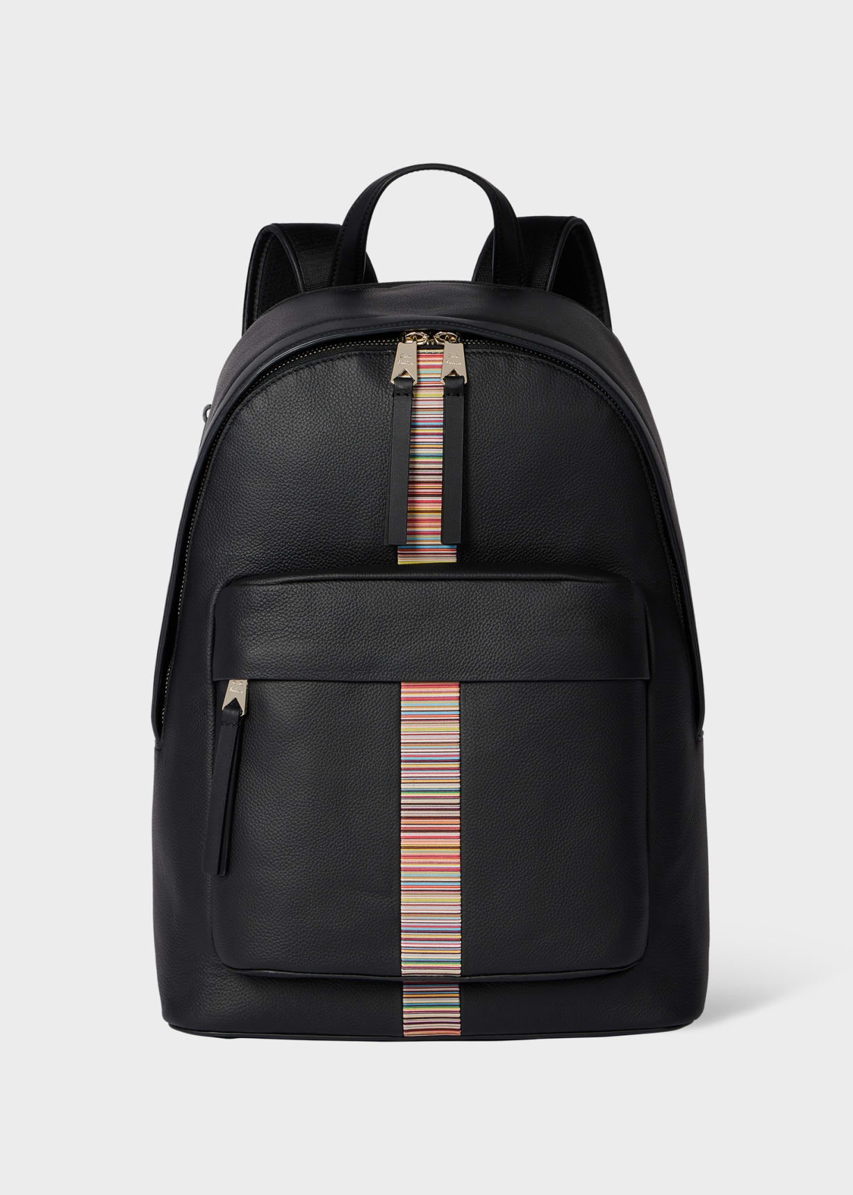 Paul Smith ブラックレザーバックパック Men's Black Leather 'Signature Stripe' Trim Backpack