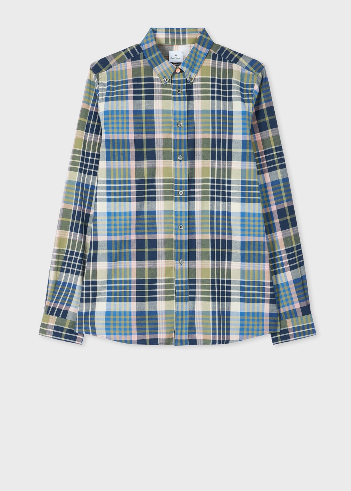 Front View - Cotton-Blend Blue Check Shirt Paul Smith