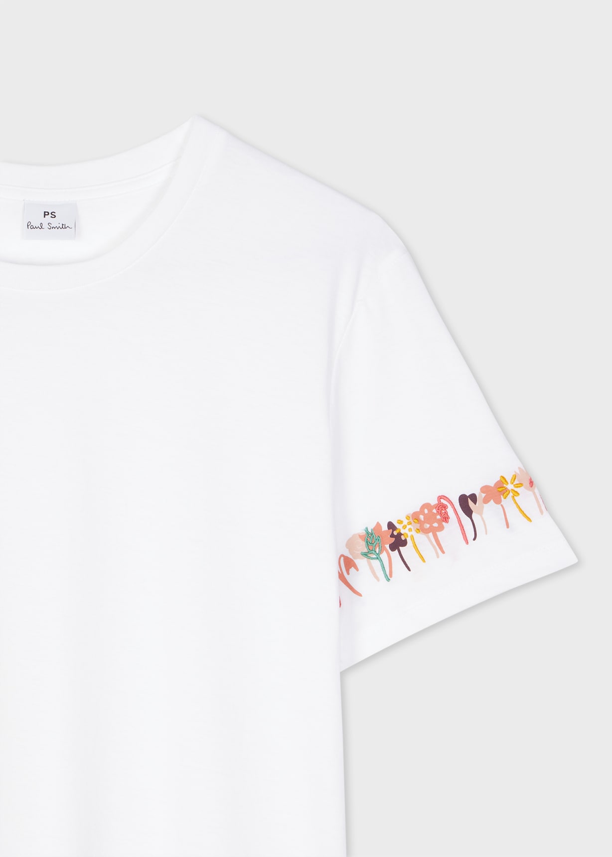 Detail View - Women's Cotton White 'Embroidered Flowers' T-Shirt Paul Smith