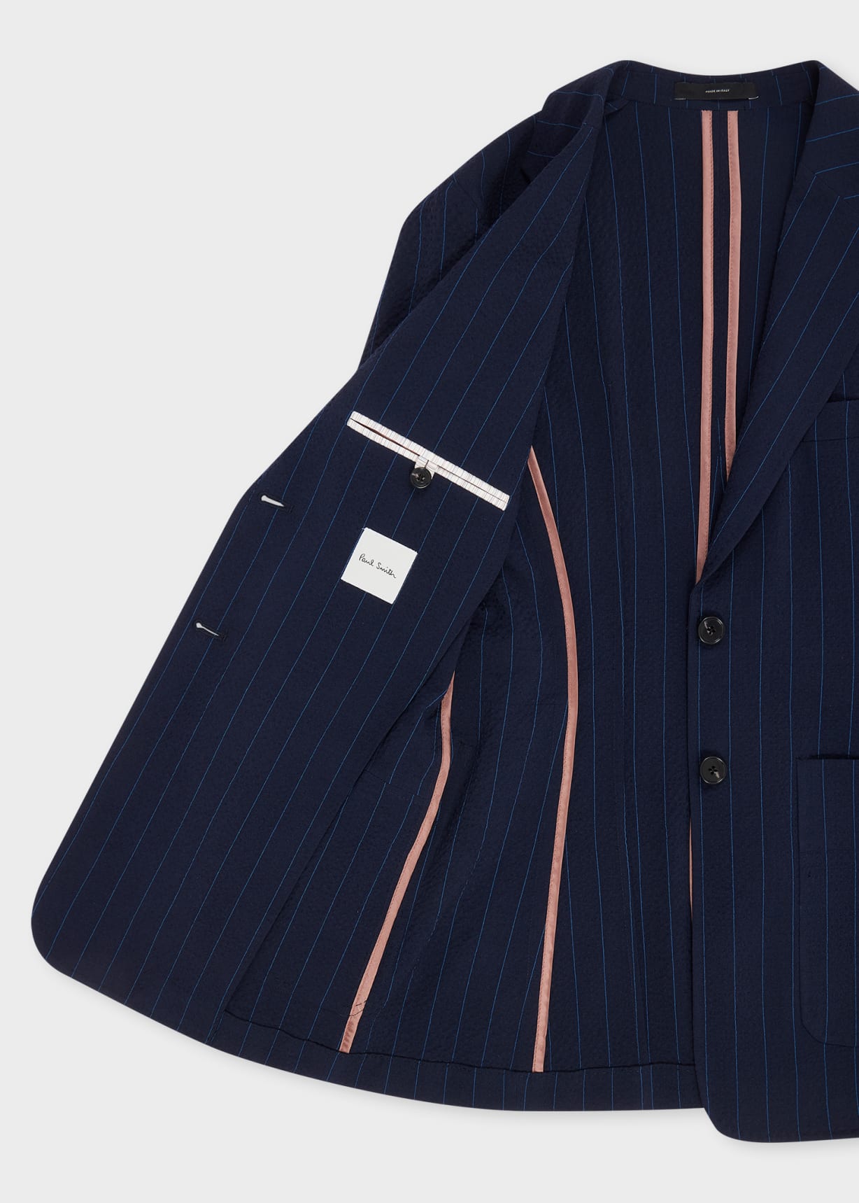 Paul Smith ネイビー ブレザー Women's Wool-Blend Navy Seersucker Pinstripe Blazer