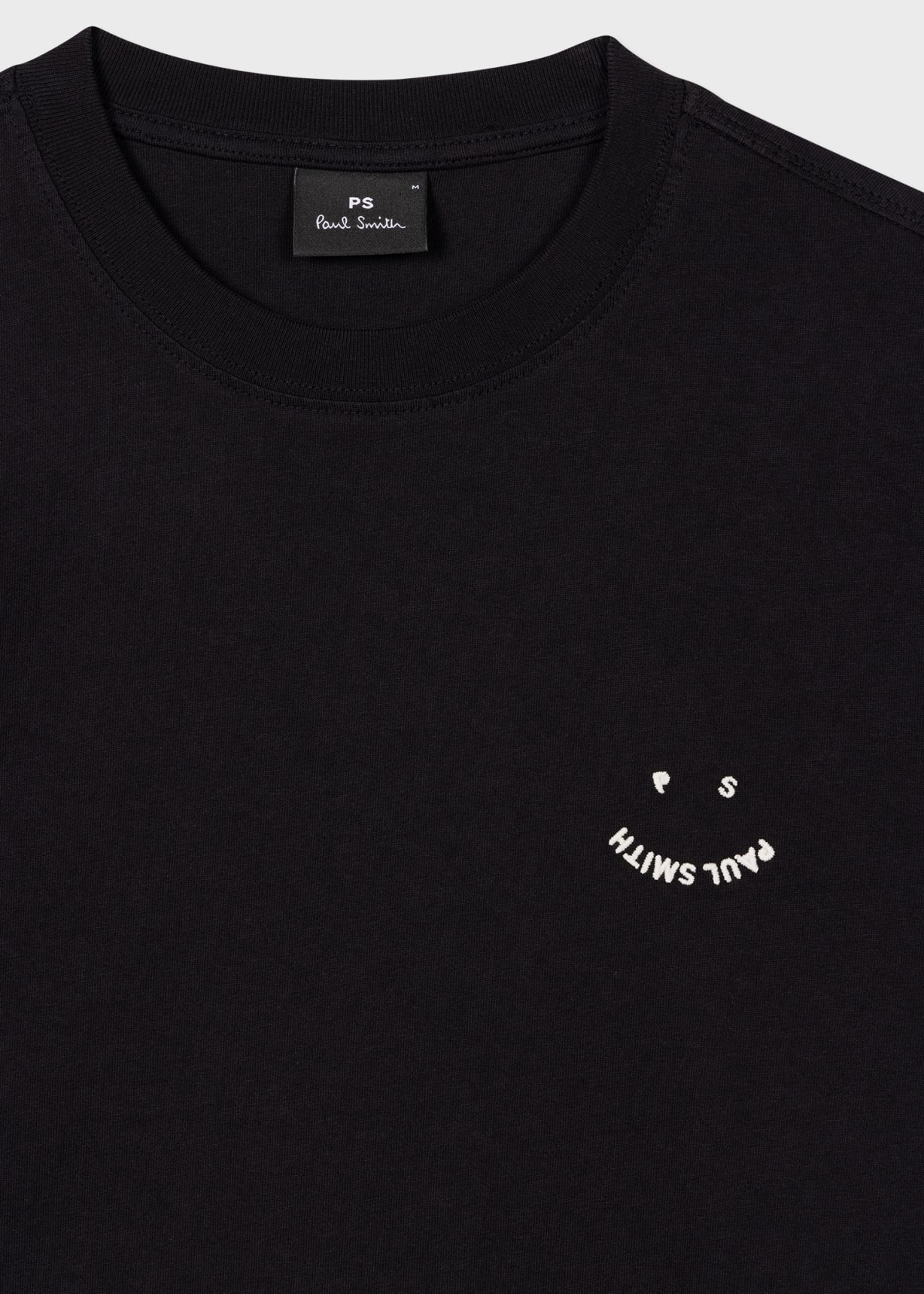 Product view - Black Embroidered 'Happy' T-Shirt