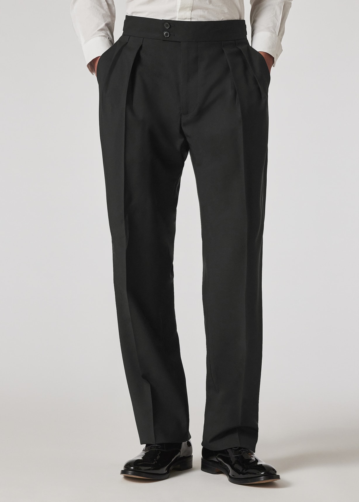 Model view - Black Wool-Mohair Pleat Front Trousers