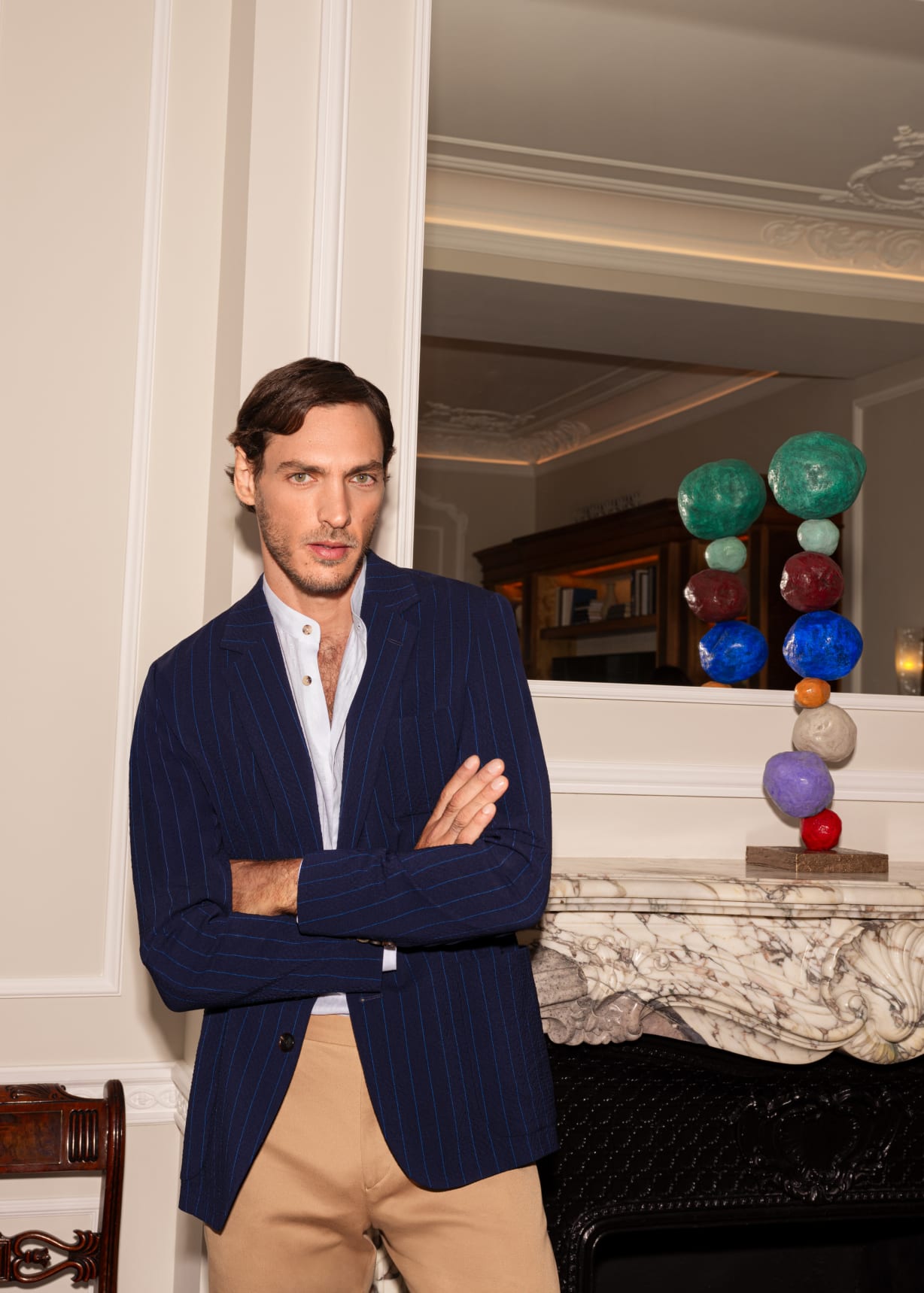 Paul Smith 120cm ネイビージャケット Men's Navy Pinstripe Wool Seersucker Unlined Blazer
