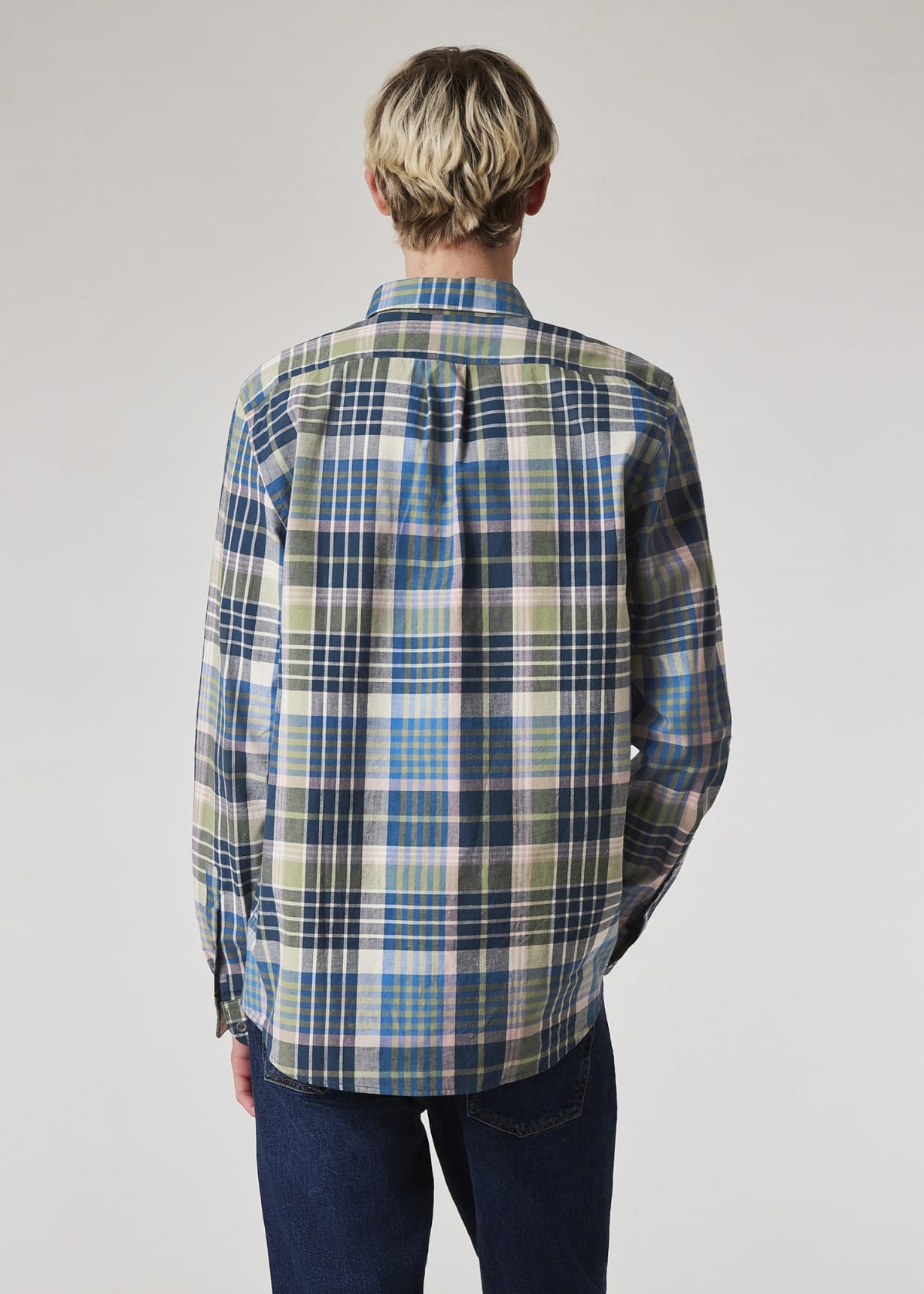 Model View - Cotton-Blend Blue Check Shirt Paul Smith