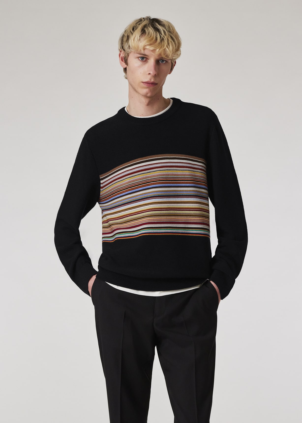 Men's Black 'Signature Stripe' Block Wool Sweater