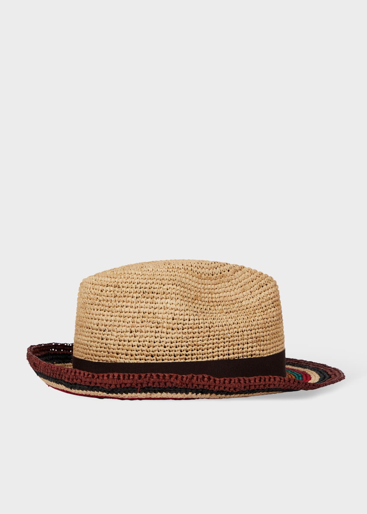 Brown 'Signature Stripe' Straw Trilby Hat