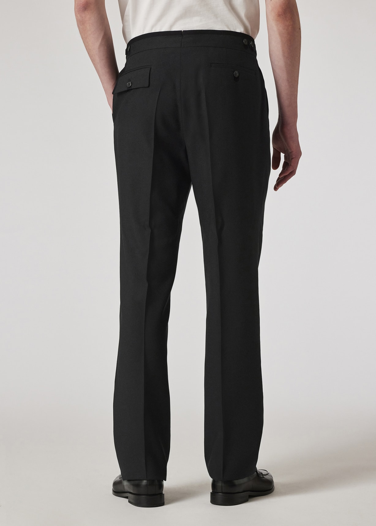 Men's Black Two-Ply Hopsack Wool Pleat Front Trousers