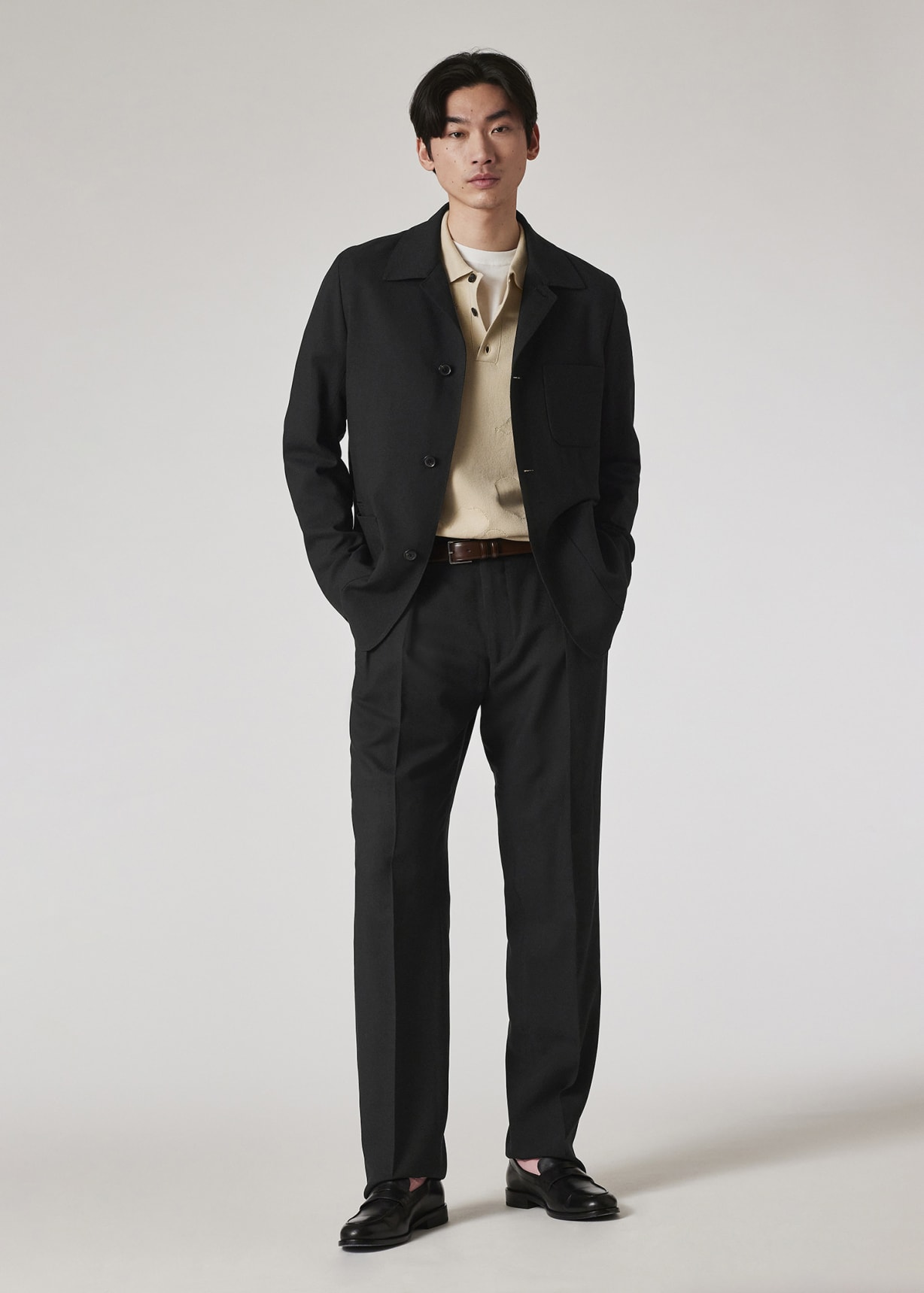 Men's Black Two-Ply Hopsack Wool Pleat Front Trousers