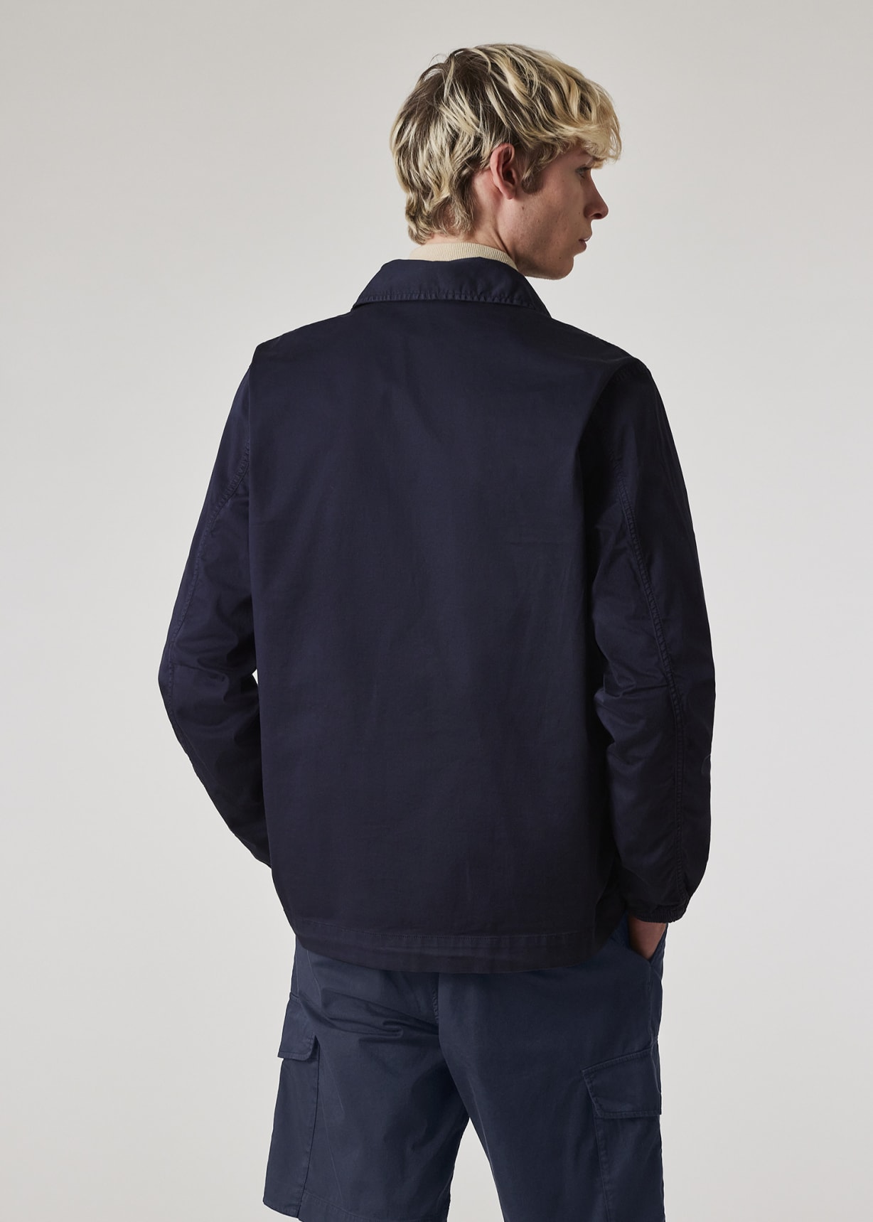 Men's Navy Garment-Dyed Sateen-Cotton Blend Work Jacket