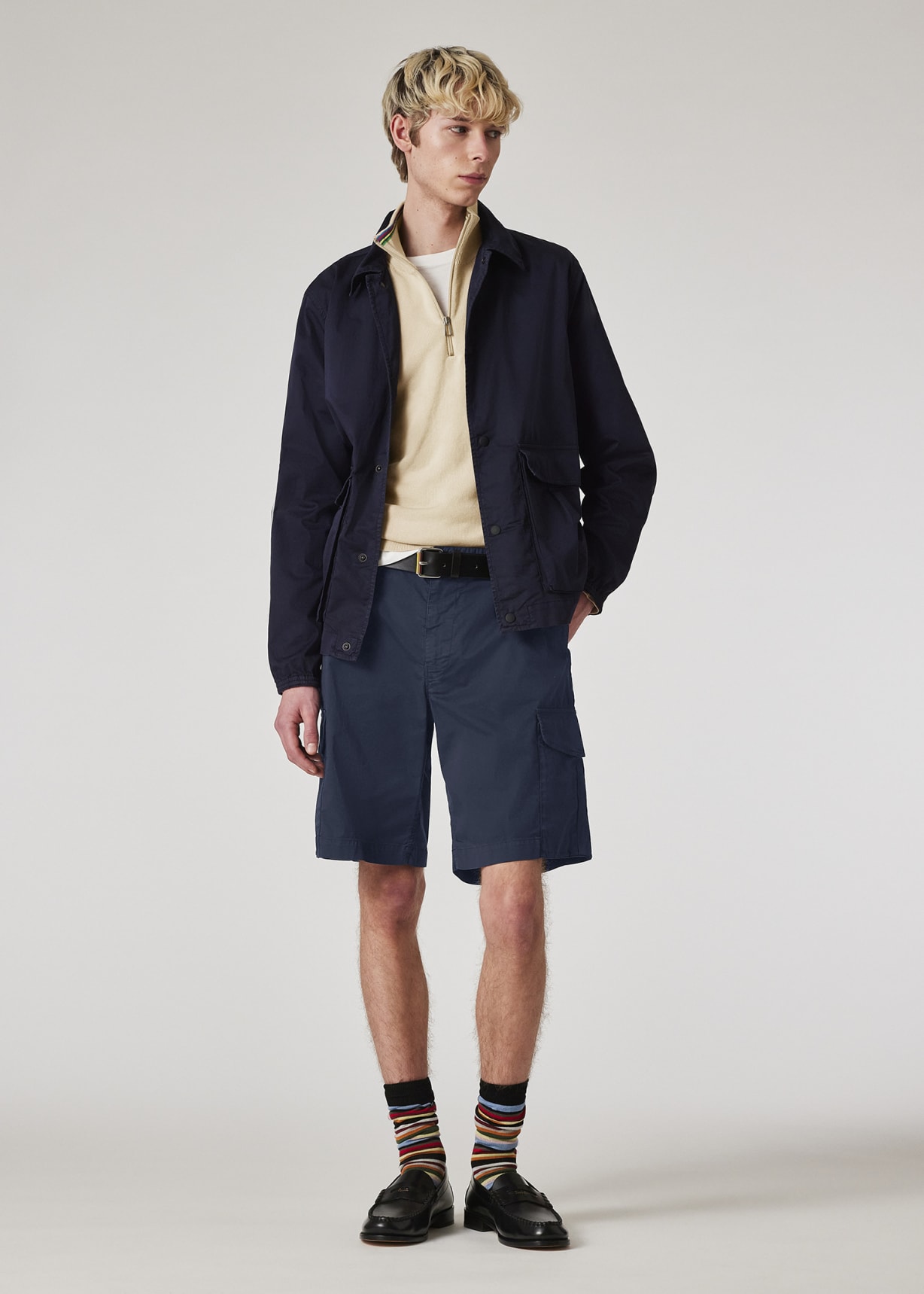 Men's Navy Garment-Dyed Sateen-Cotton Blend Work Jacket