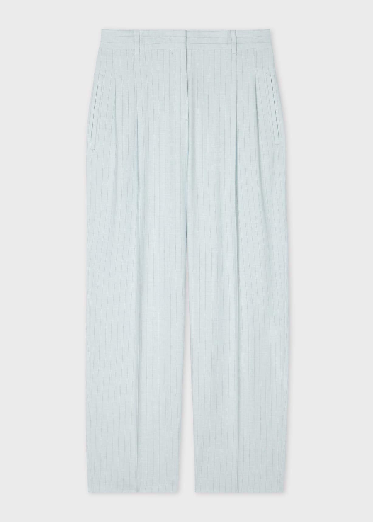 Front View - Women's Light Blue Pinstripe Pleated Tailored Trousers Paul Smith